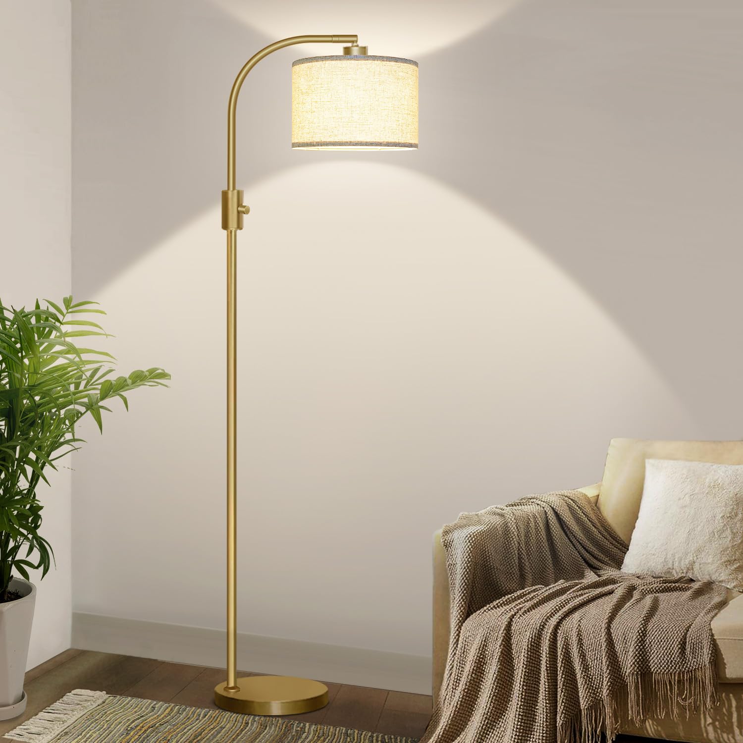 IJBUHV Arc Floor Lamp Dimmable LED Edison Bulb Grid Shade