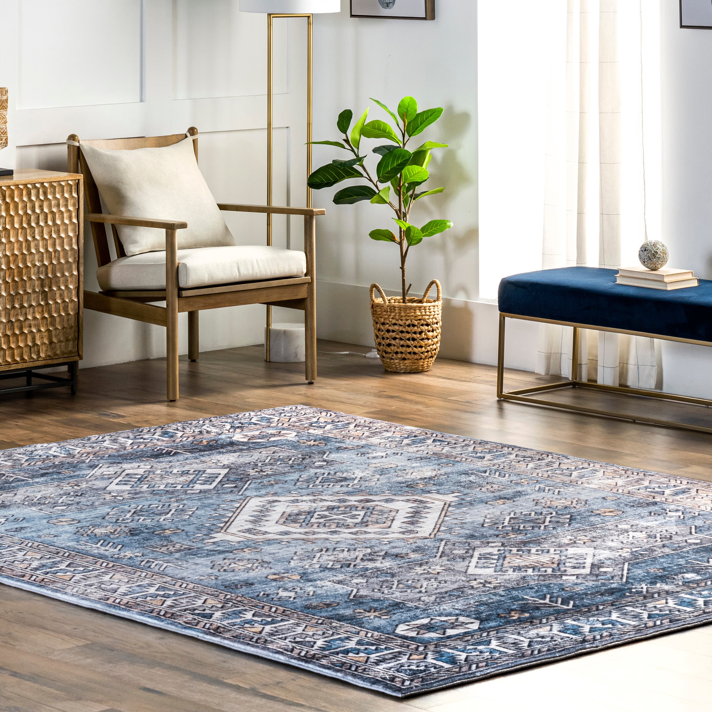 nuLOOM BICR01A-76096 Monika 8 x 10 (ft) Loomed Polyester Blue Rectangular Indoor Medallion Vacuum regularly Area rug