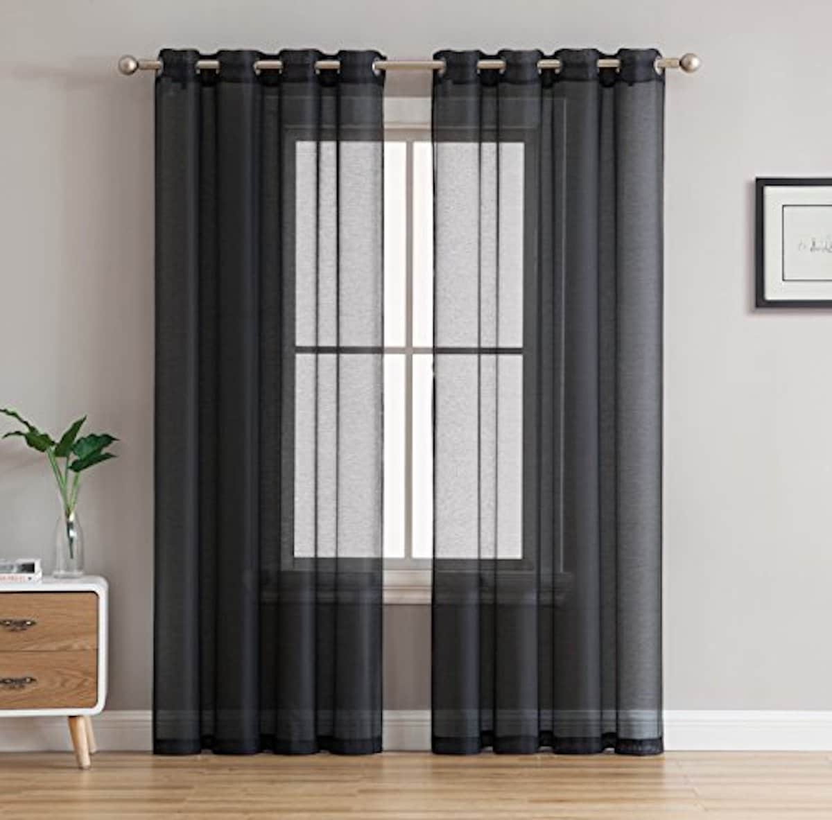 HLC.me MFN-LA-I3ZU-58KJ 84-Inches Black Sheer Grommet Curtain panel pair