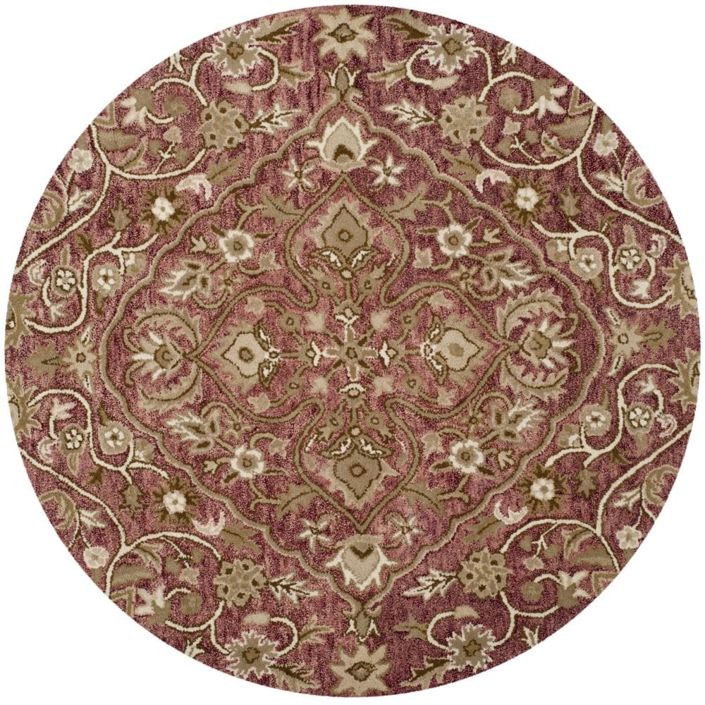 Safavieh BEL673B-5R Bella Citron 5 x 5 (ft) Tufted Wool Rose/Taupe Round Indoor Floral/Botanical French Country Area rug