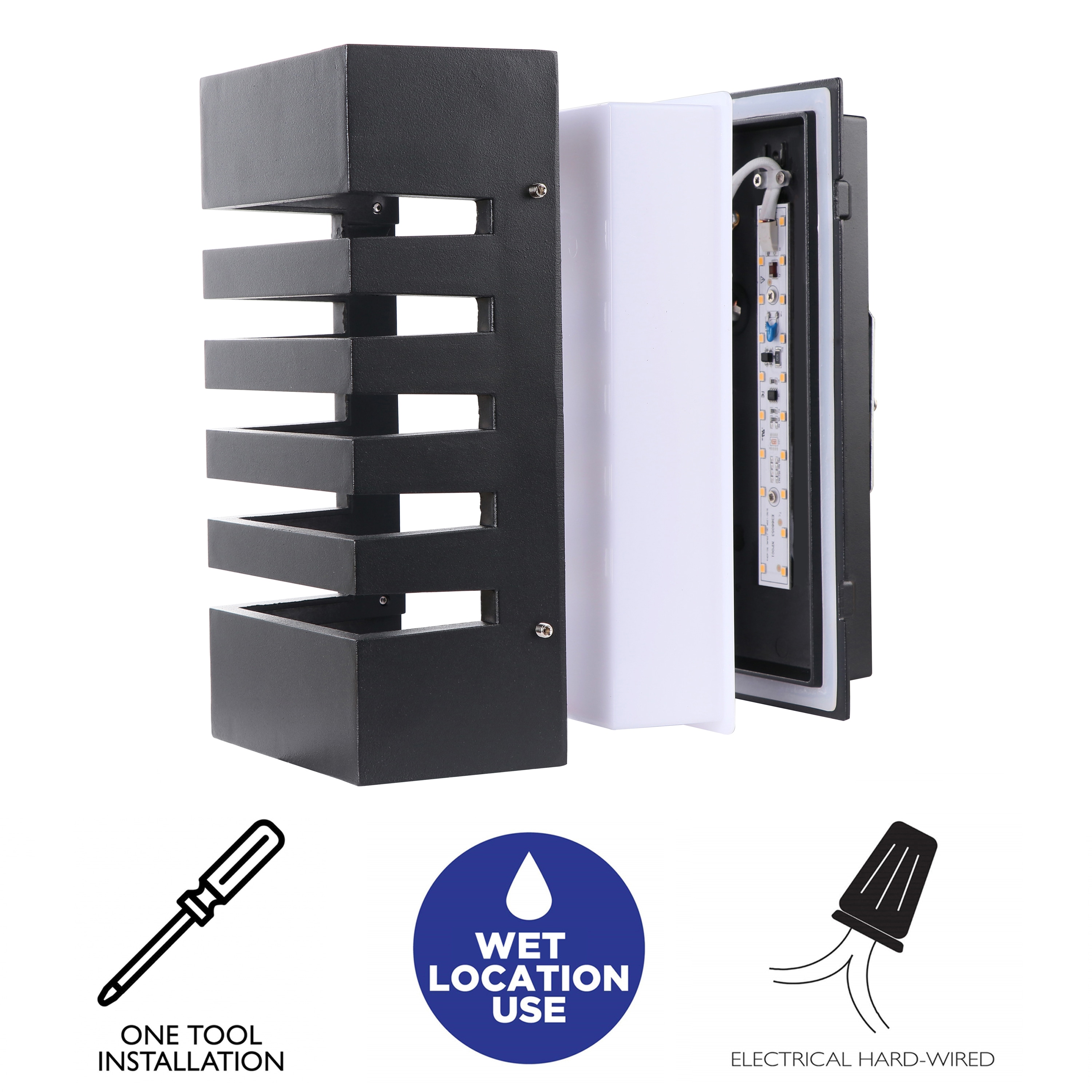 Sleek 9.75" Black LED Outdoor Wall Lantern with Dimmable Light
