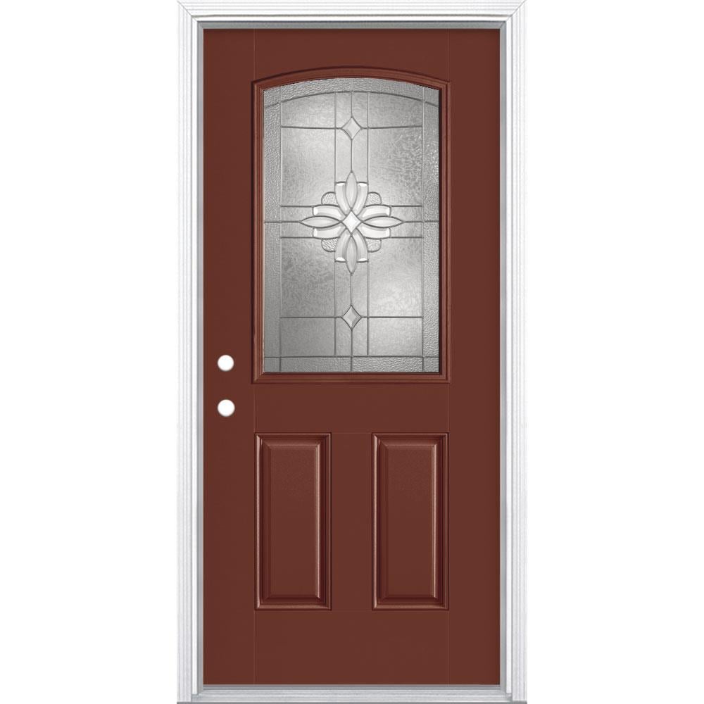 Masonite 997547 Laurel 36-in x 80-in Fiberglass Half Lite Right-Hand Inswing Foxtail Painted Single Front Door with Brickmould Insulating Core
