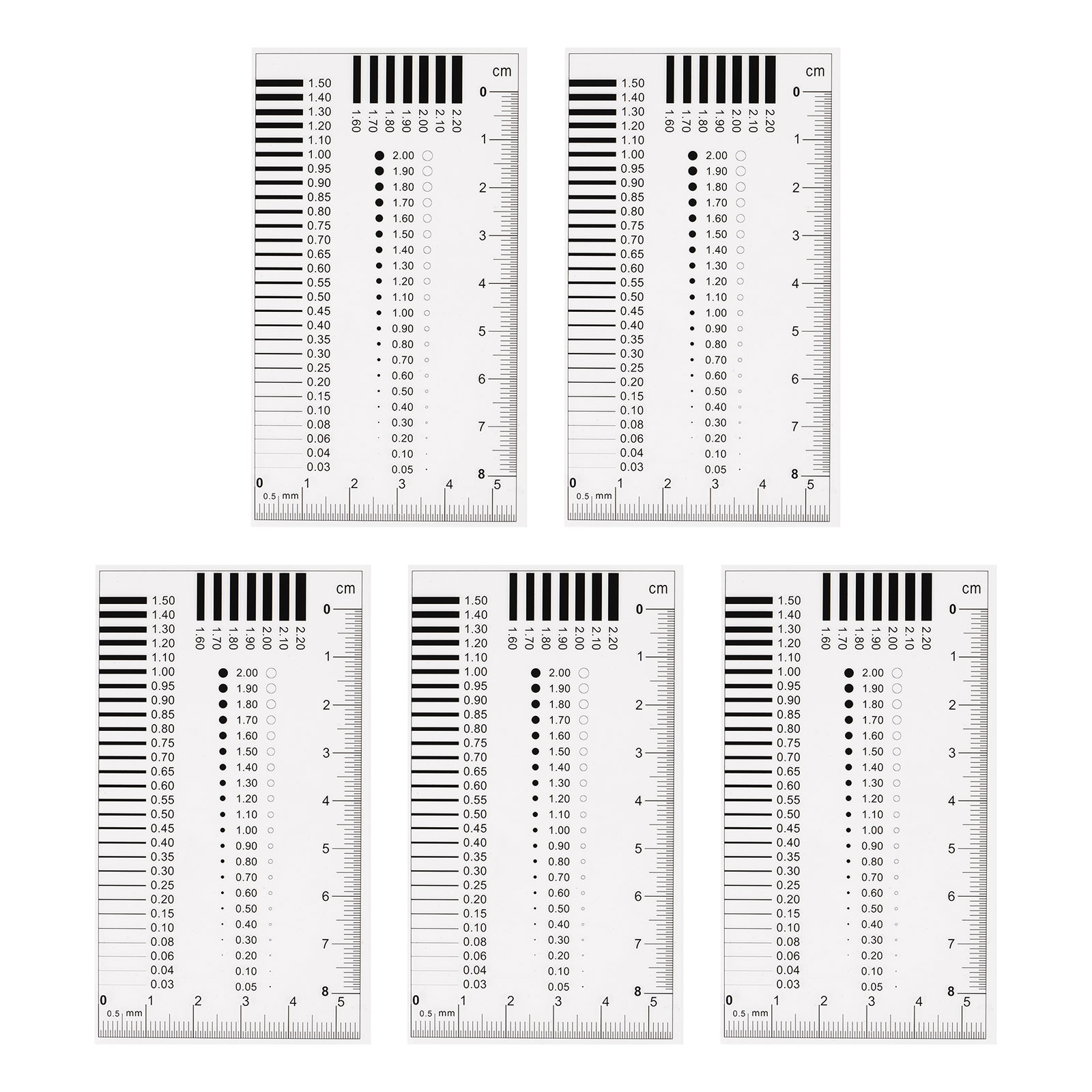 Harfington 5pcs High Precision SEC Size Estimation Chart 8x5.5cm 0.2mm Transparency Flaw Detection Film Ruler for Diameter and Line Width Defects Measuring #S25112701UX6172