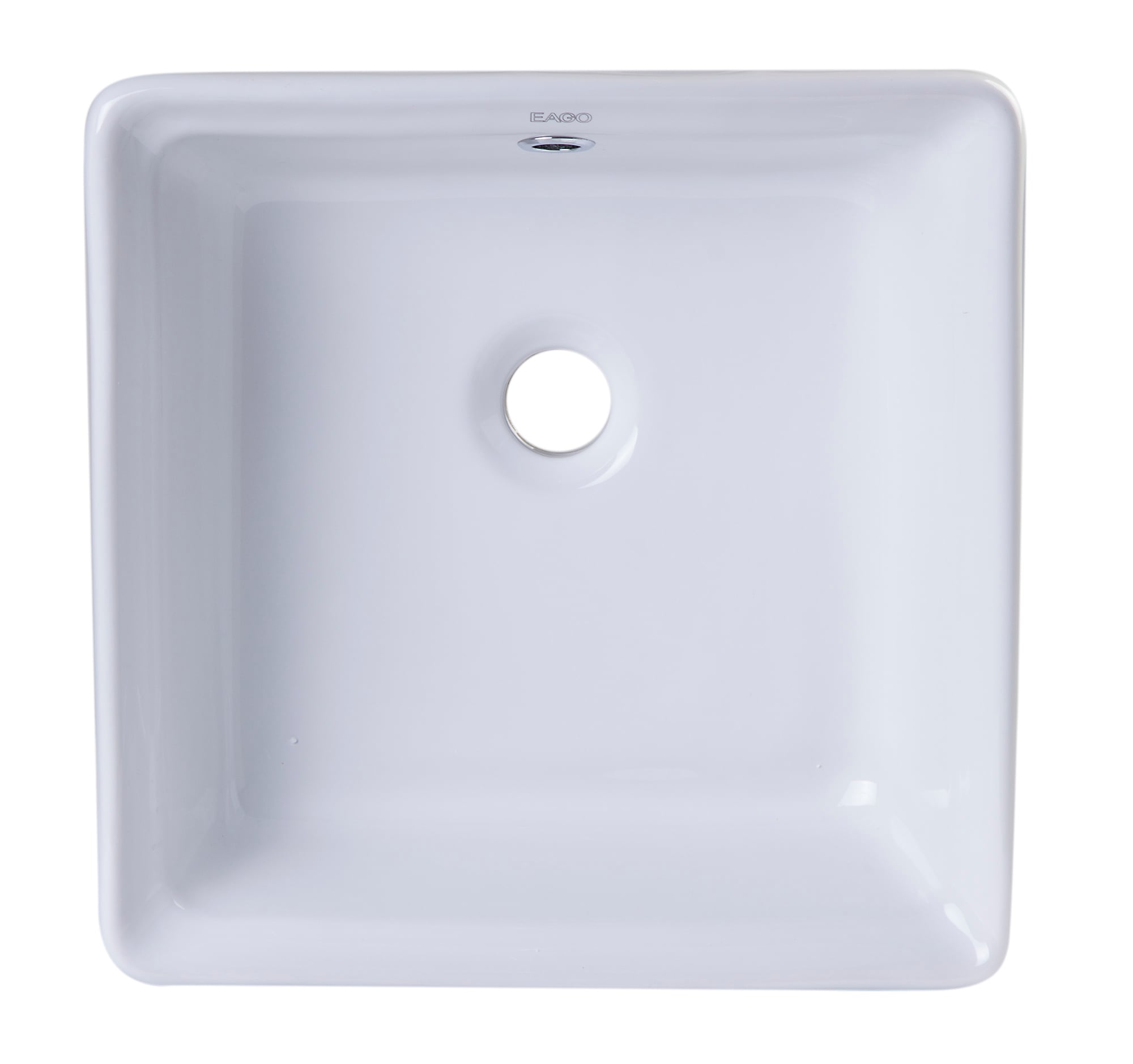 EAGO 15'' White Ceramic Square Bathroom Sink with Overflow