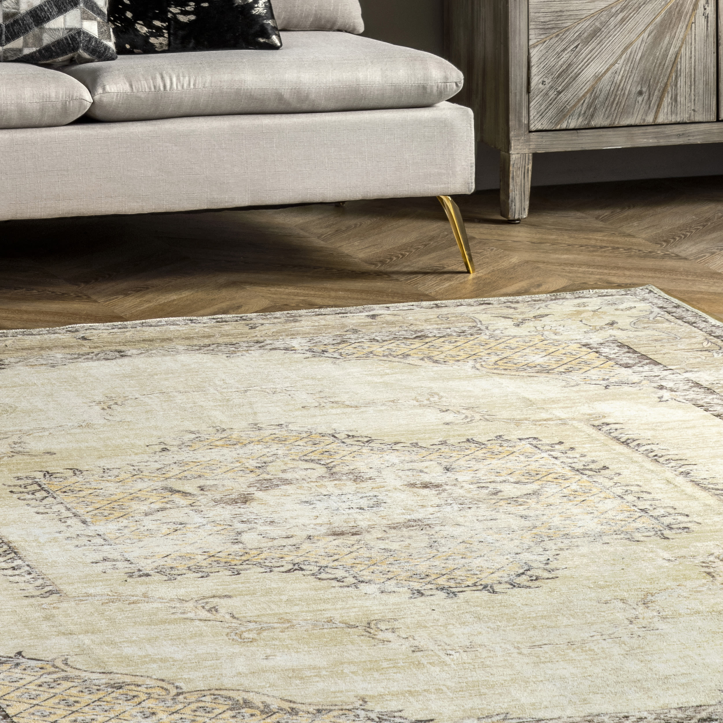 Eco-Friendly Gray Oriental Medallion 4'x6' Washable Rug