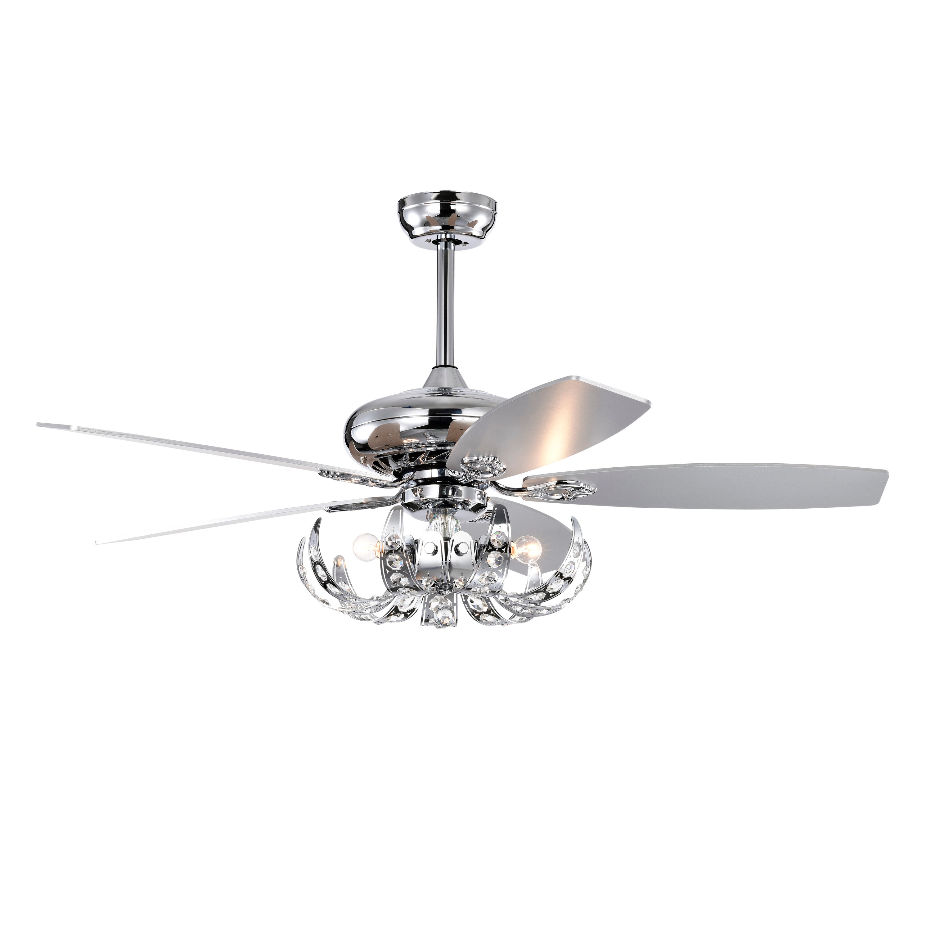 Bayfeve BFHM-60446-CF Adjustable Speed 52-in Outdoor Chrome with Plywood Blades Chandelier Ceiling Fan With Light - Remote Included ( 5 -Blade )