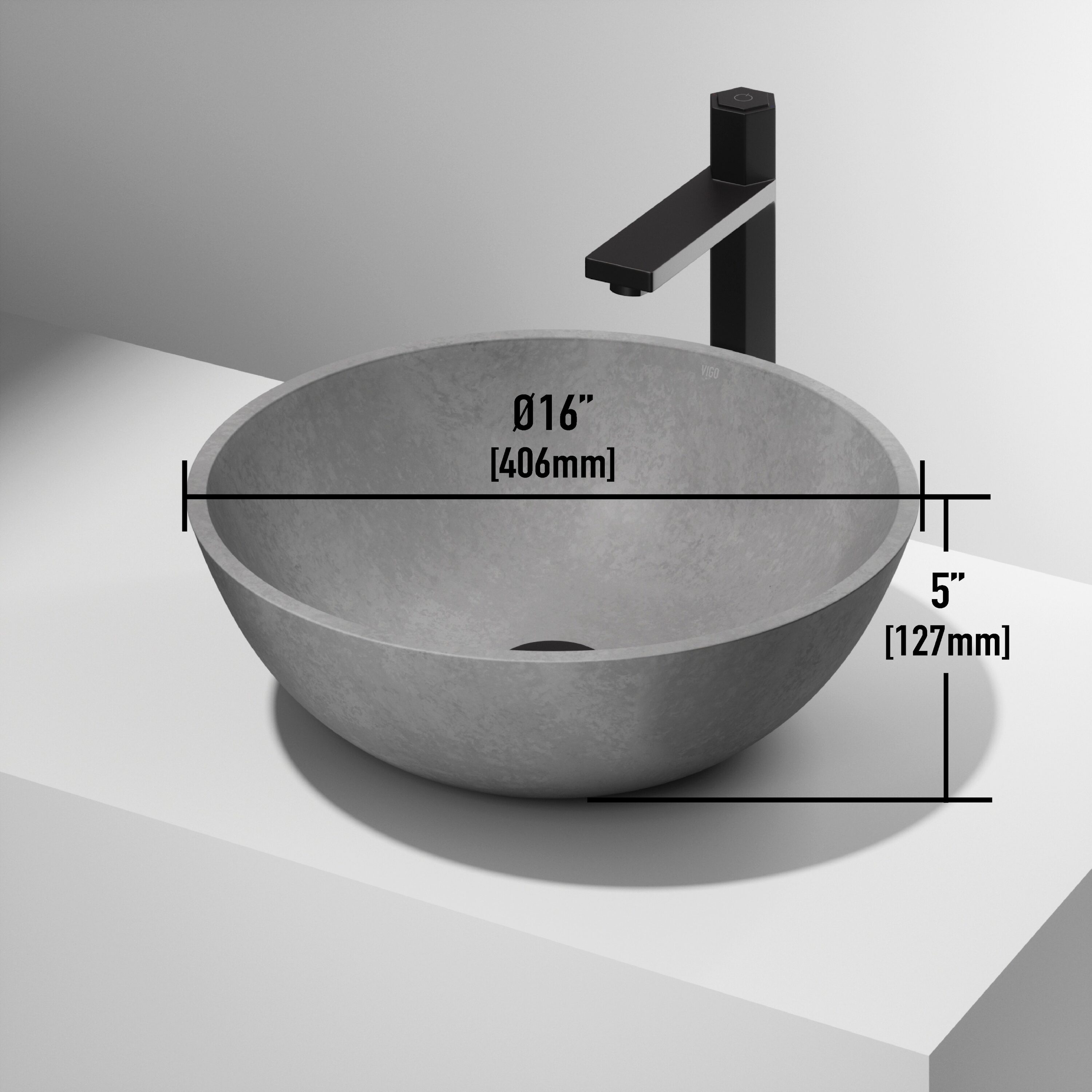 Ravenna Gothic 16" Gray Concrete Round Vessel Sink