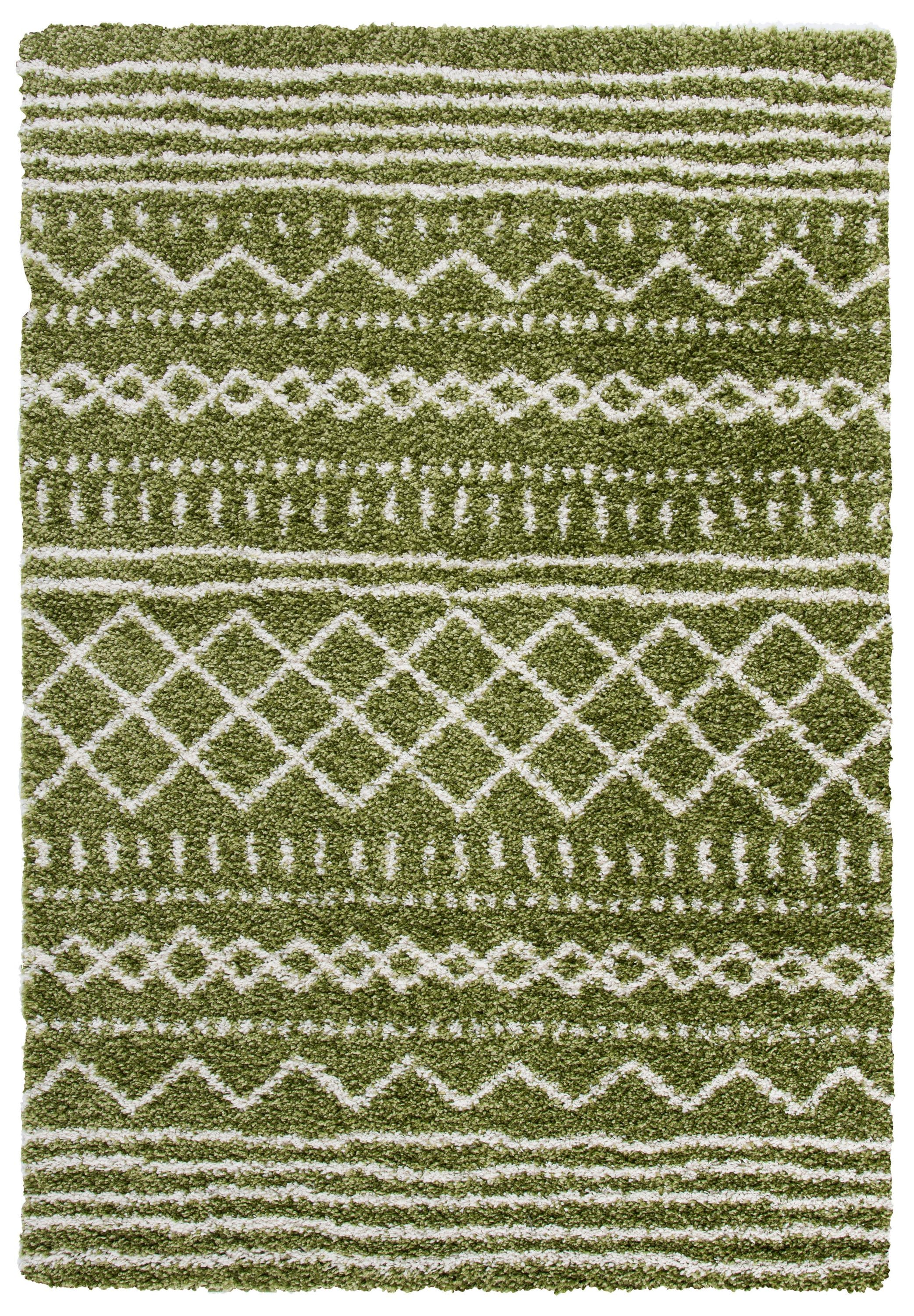 Arizona Green and Ivory Geometric Shag Area Rug, 5'1" x 7'6"