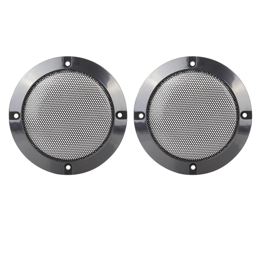 Unique Bargains 2pcs 4 Inches Metal Glossy Audio Speaker Cover Mesh Subwoofer Grill Horn Guard Decorative Circle Grille Protector Black for Car