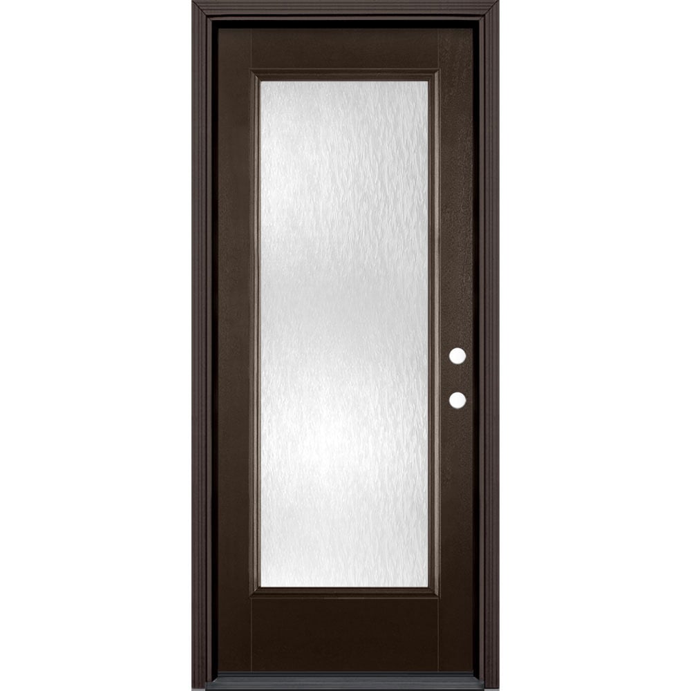 Masonite 627395 Chord Textured Glass 32-in x 80-in x 4-9/16-in Fiberglass Full lite Left-hand inswing Walnut Stained Prehung Front Door with Brickmould Insulating core