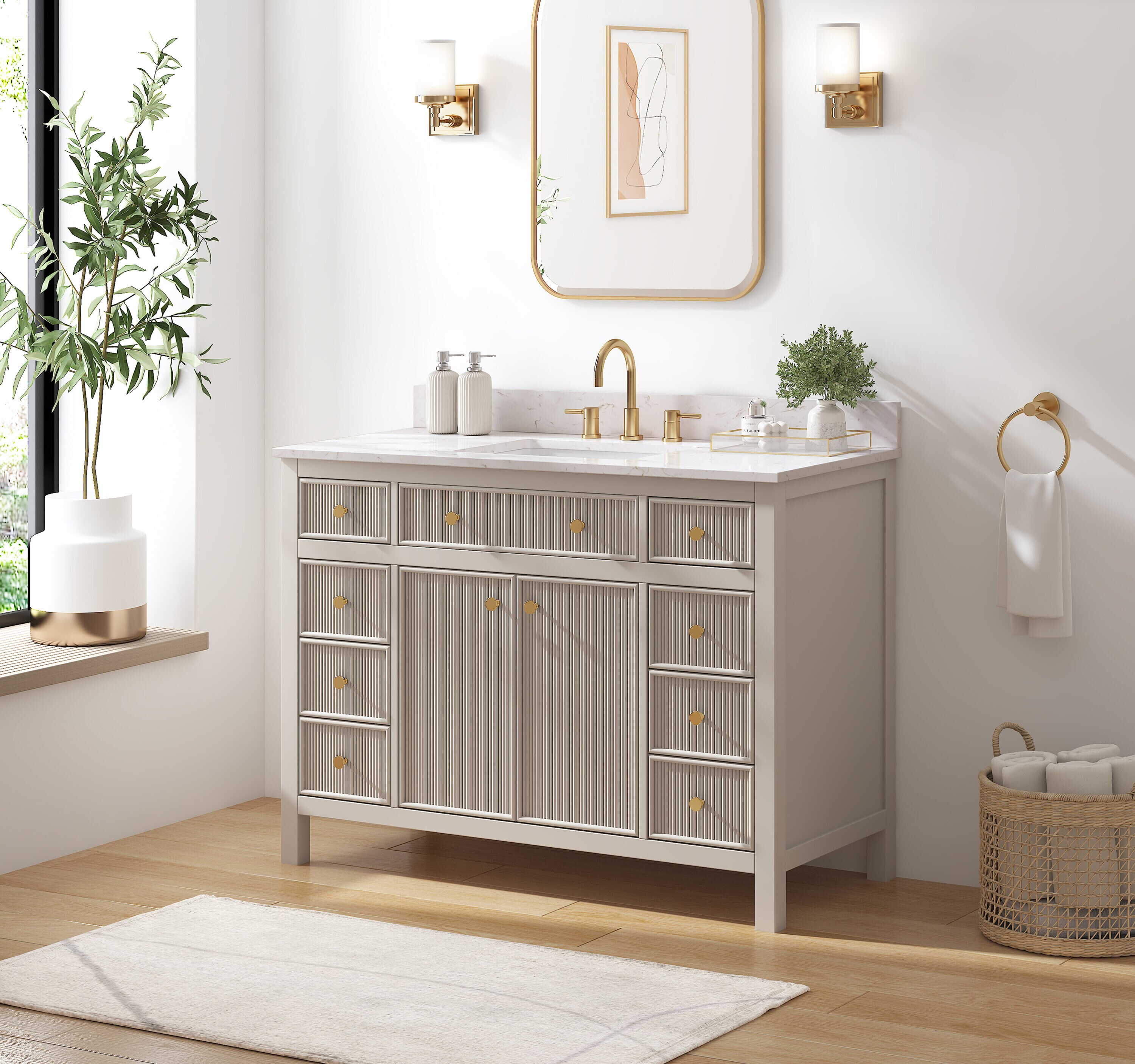 allen + roth Sandbanks 48-in Greige Undermount Single Sink Bathroom Vanity with White Engineered Stone Top