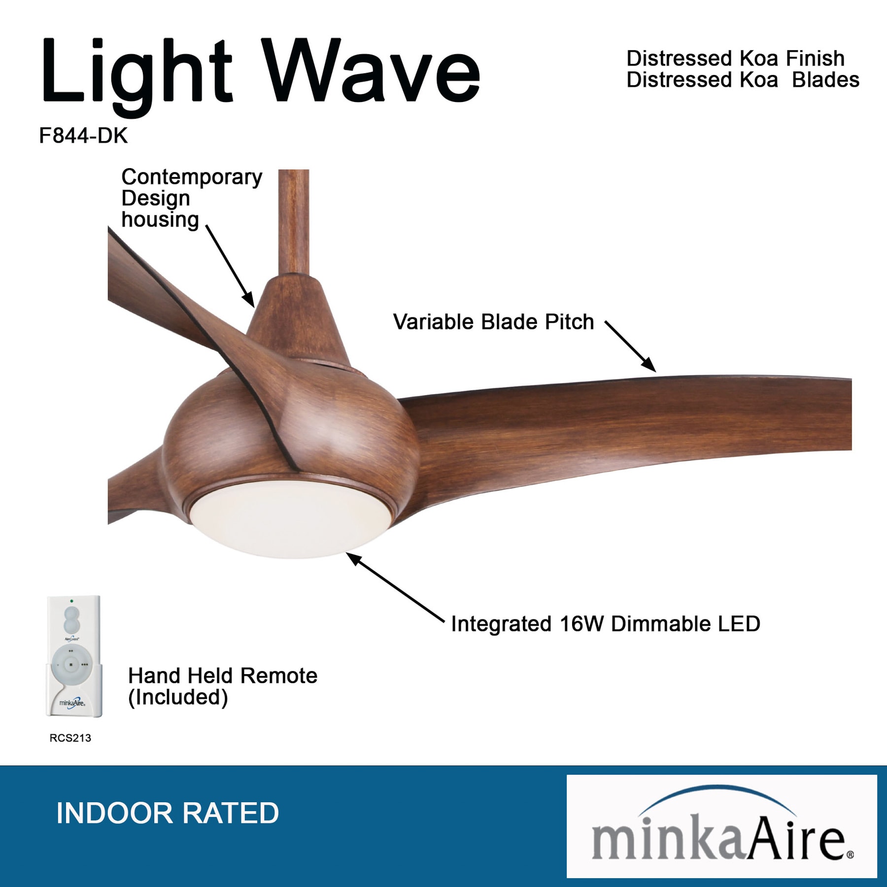 Minka Aire Light Wave 52-in LED Indoor Distressed Koa Ceiling Fan with Light  and Remote Control in the Ceiling Fans department at