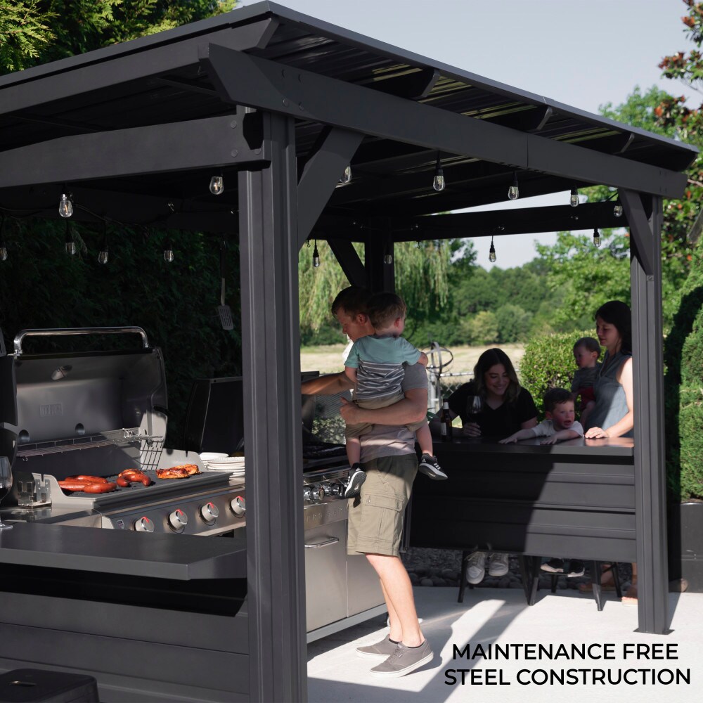 Rockport XL Black Steel Grill Gazebo with Countertops
