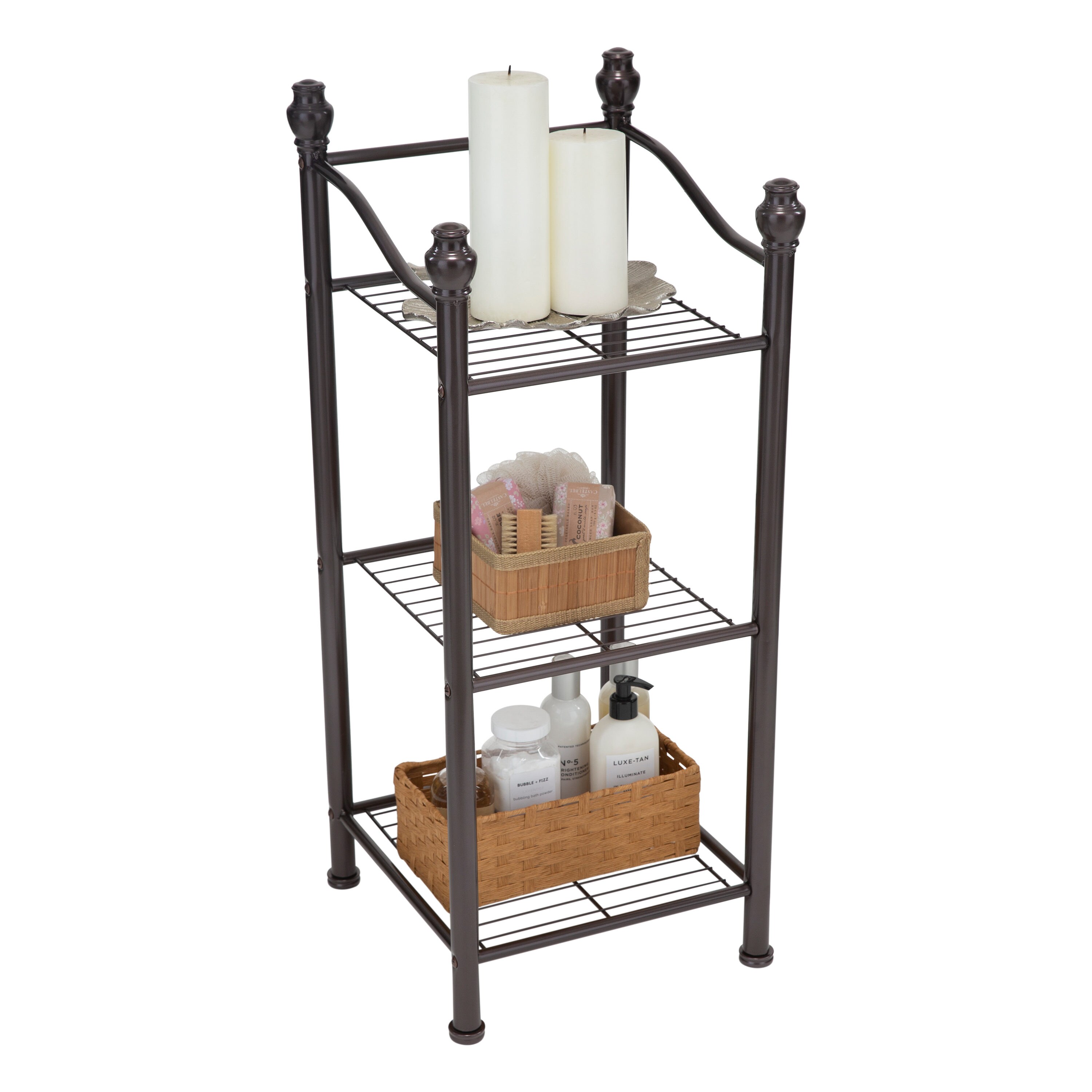 Organize It All Bronze 2-Tier Metal Freestanding Bathroom Shelf (25.25-in x  64.5-in x 10.25-in)