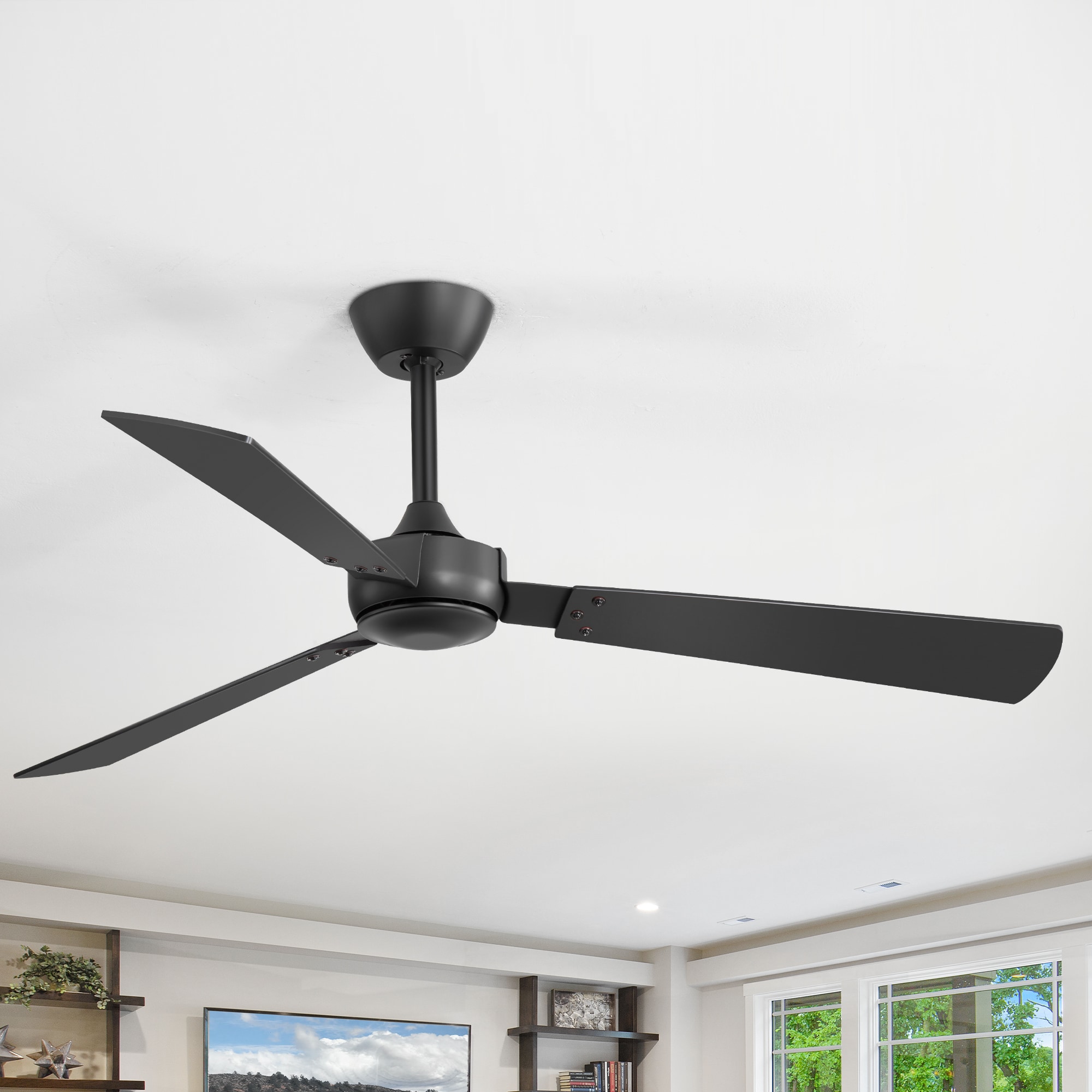 Breezary 35063-BK-NL 52-in Matte Black with Black Blades Propeller Ceiling Fan Without Light - Remote Included ( 3 -Blade )