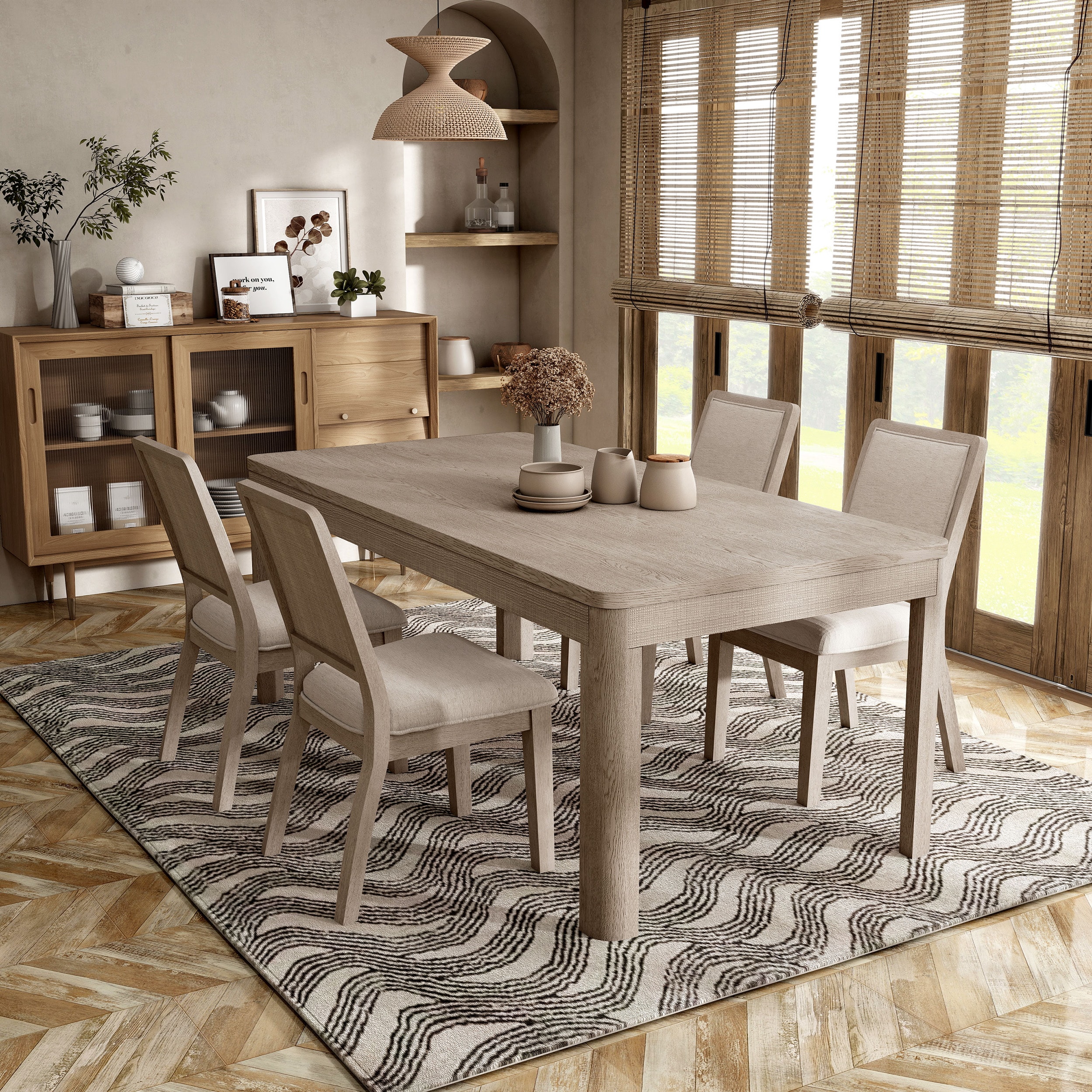 Furniture of America IDF-39016AKT5PC Renan Natural Oak Contemporary/Modern Dining Room Set with Rectangular Table ( Seats 4 )