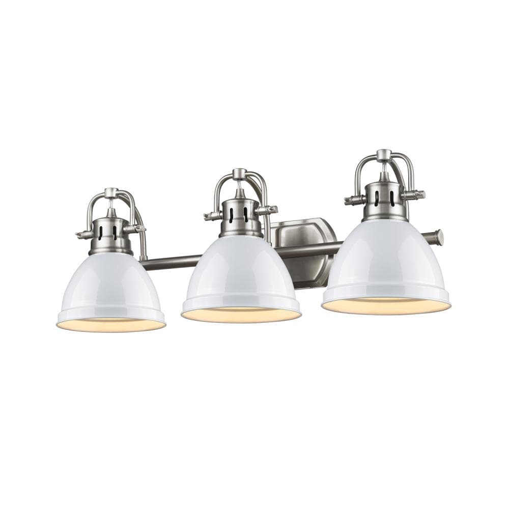 Golden Lighting 3602-BA3 PW-WH Duncan 24.5-in 3 -Light Satin Pewter Transitional Vanity light