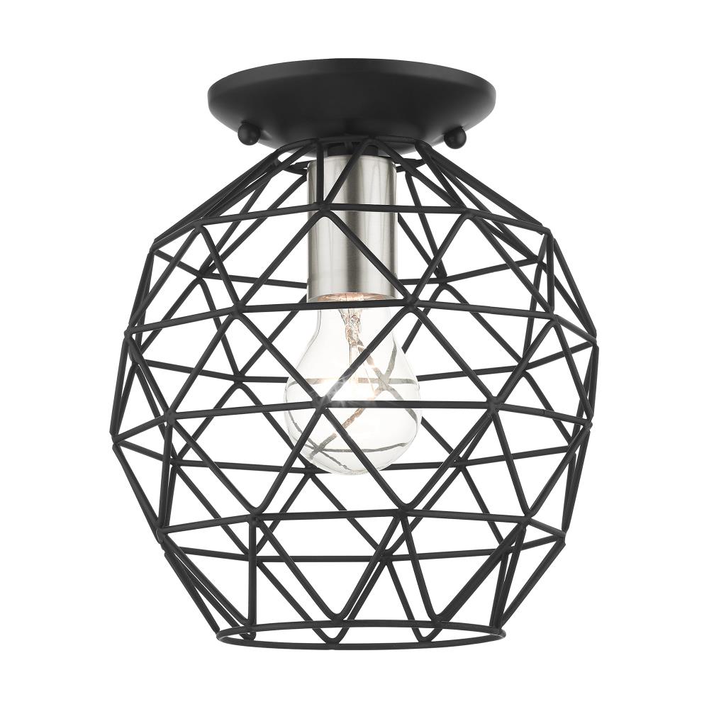Livex Lighting 46598-04 Geometrix 1 -Light 8-in Matte Black Semi Flush Mount Light