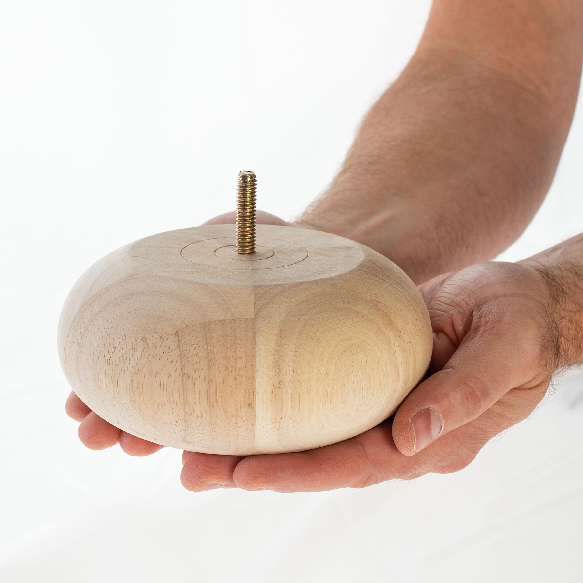 Unfinished Solid Hardwood Round Bun Foot Set with Insert Nuts