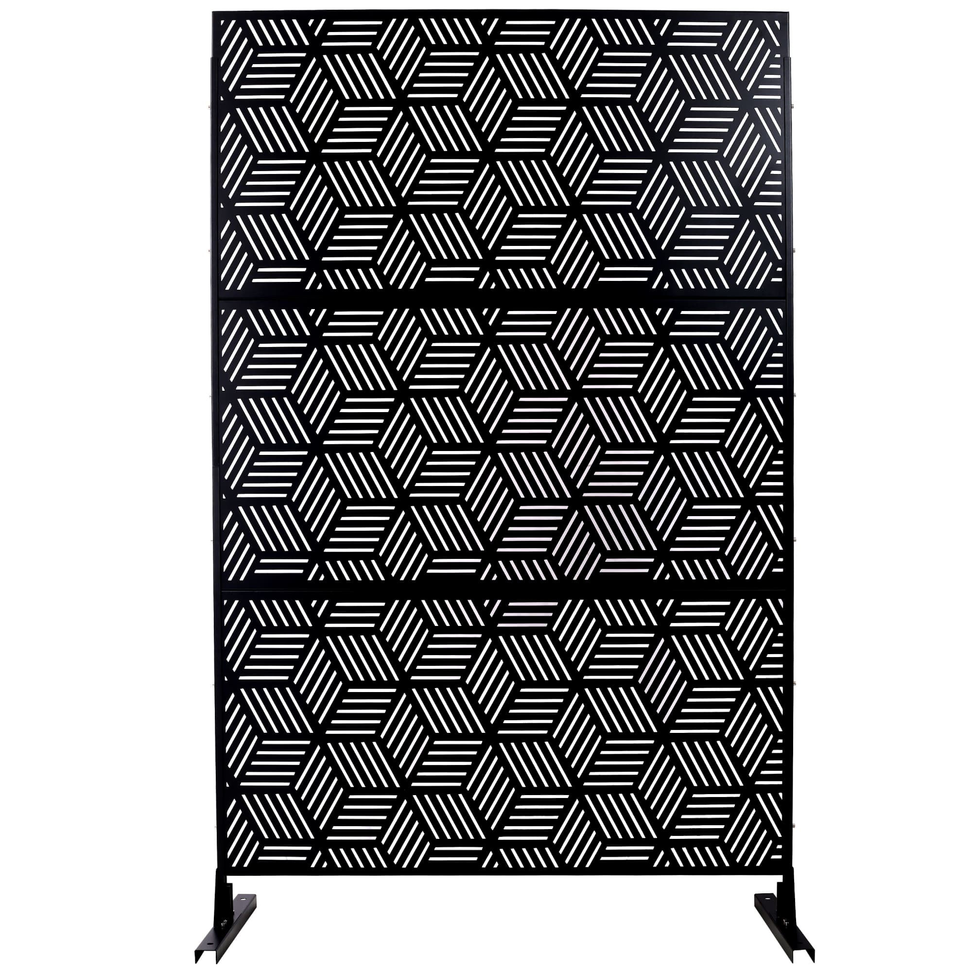 Ama Pear - 76 H x 48 W Inch Black Metal Privacy Screen Freestanding Decorative Fence for Deck Law...