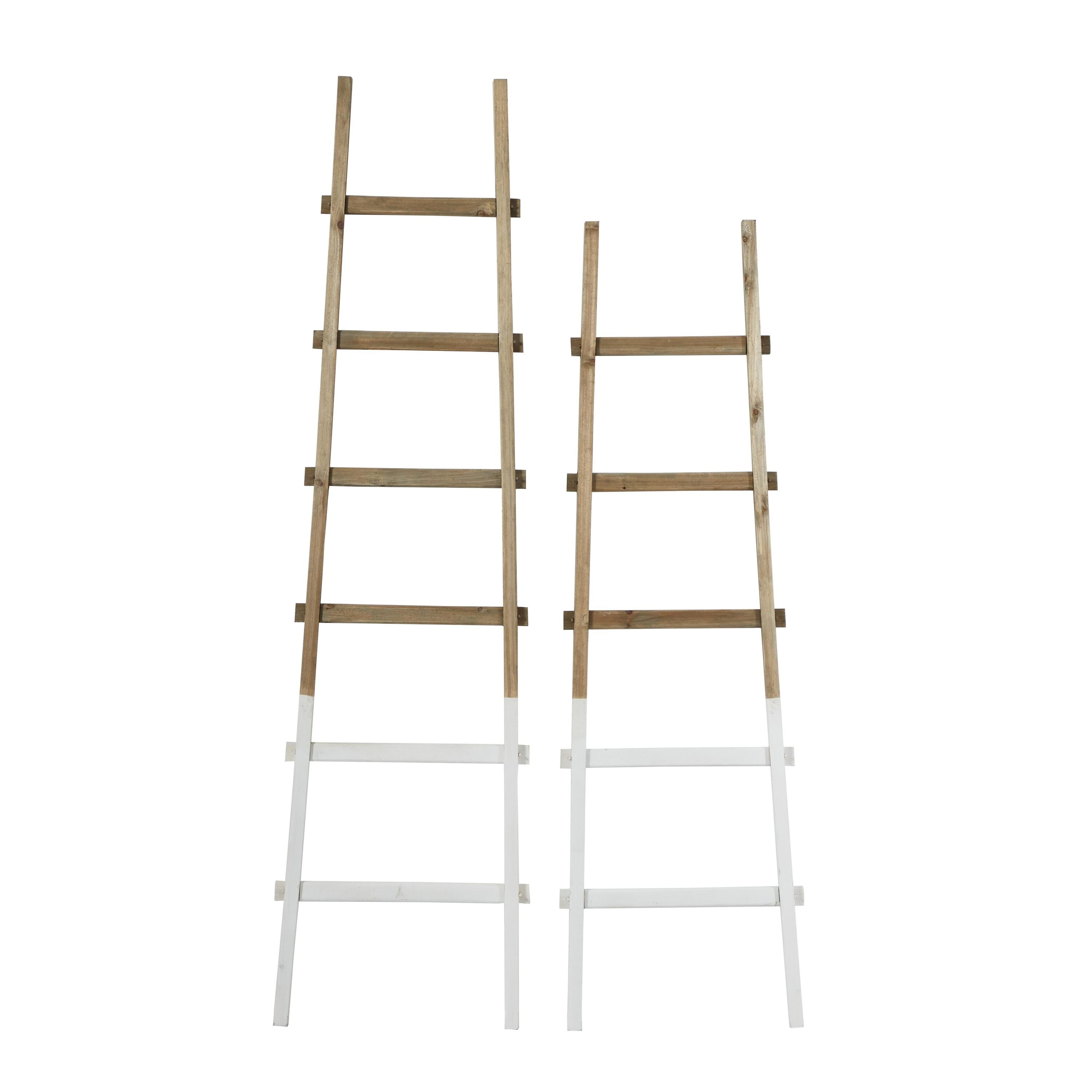 Modern Rustic Wood 73" Blanket Ladder with White Accents