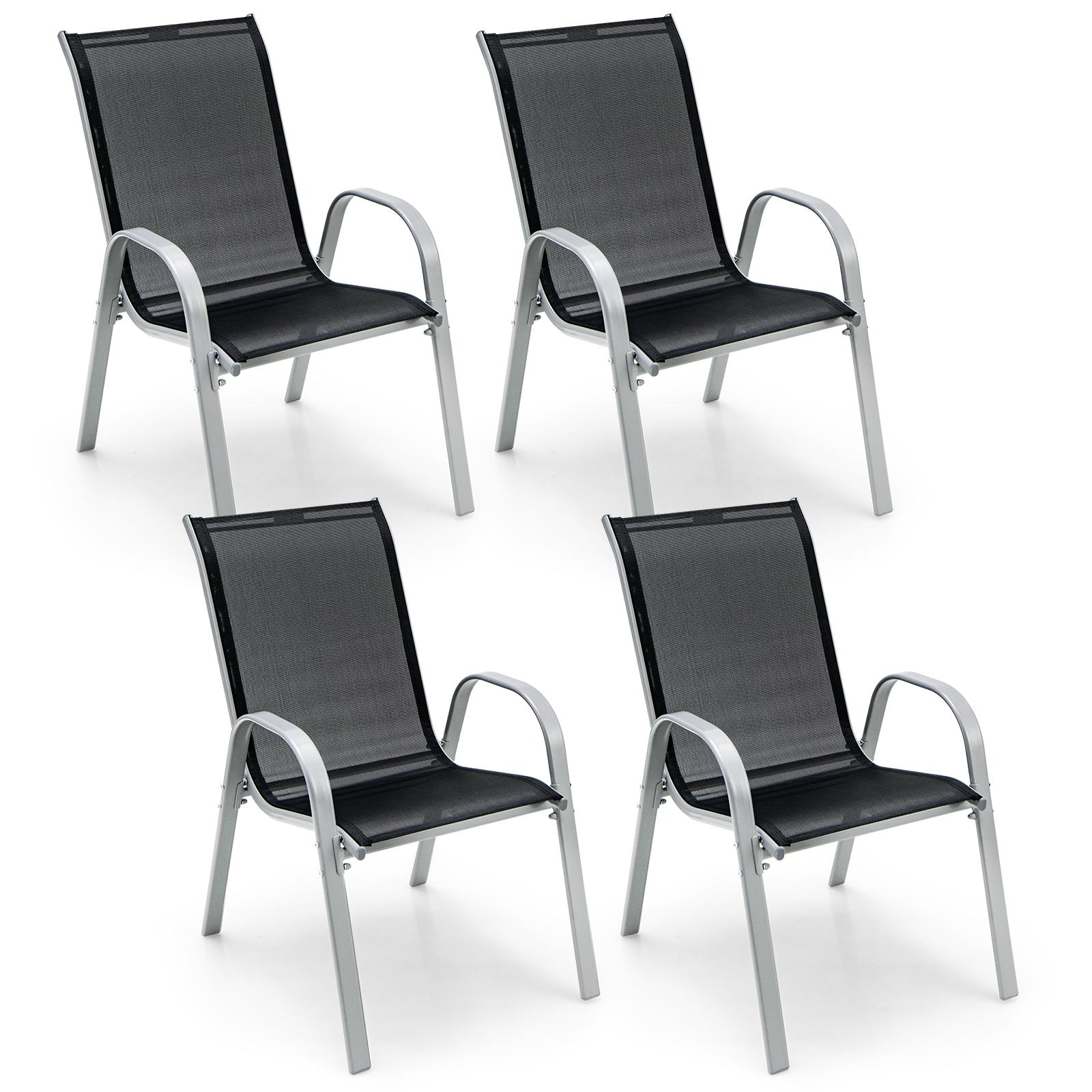 Black Stackable Outdoor Dining Chairs with Armrests, Set of 4