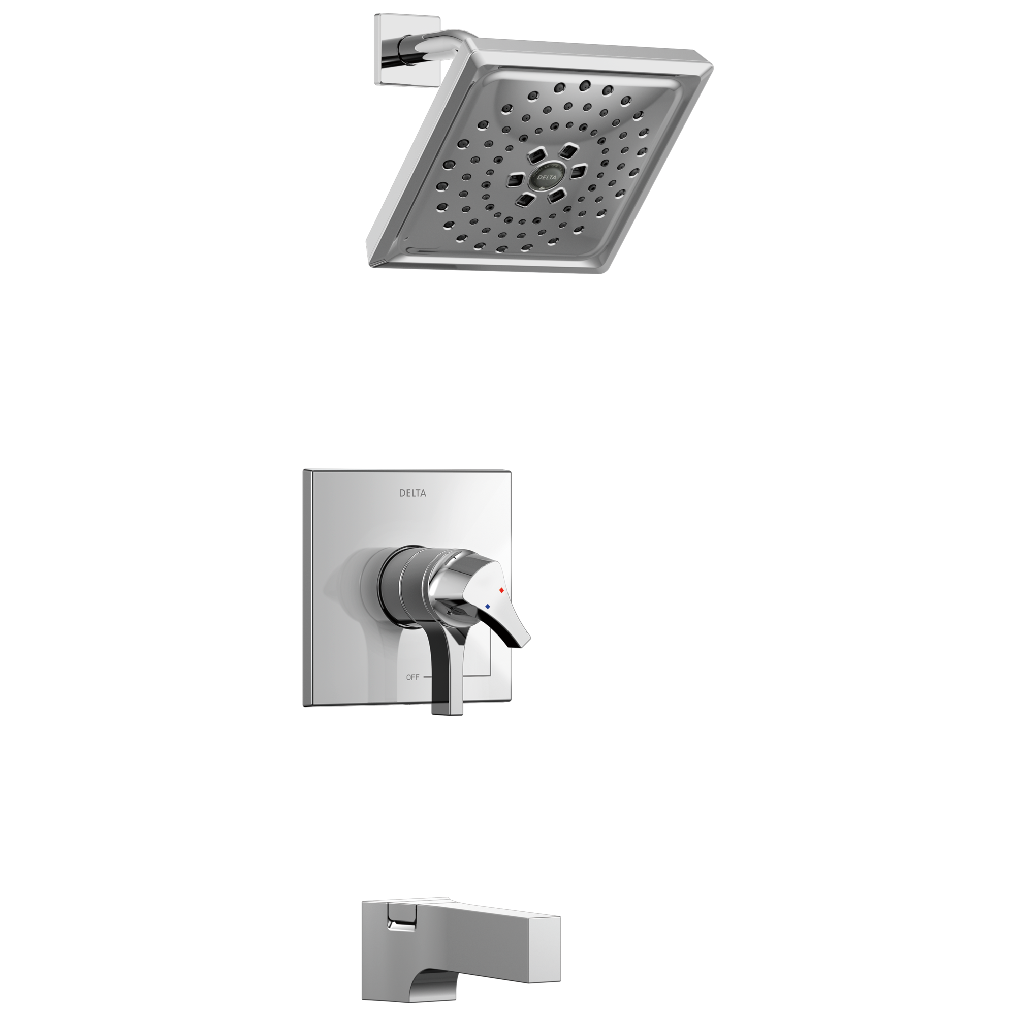 Delta T17474 Zura Chrome 2-handle Multi-function 7.6875-Inches Square Bathtub and shower Faucet