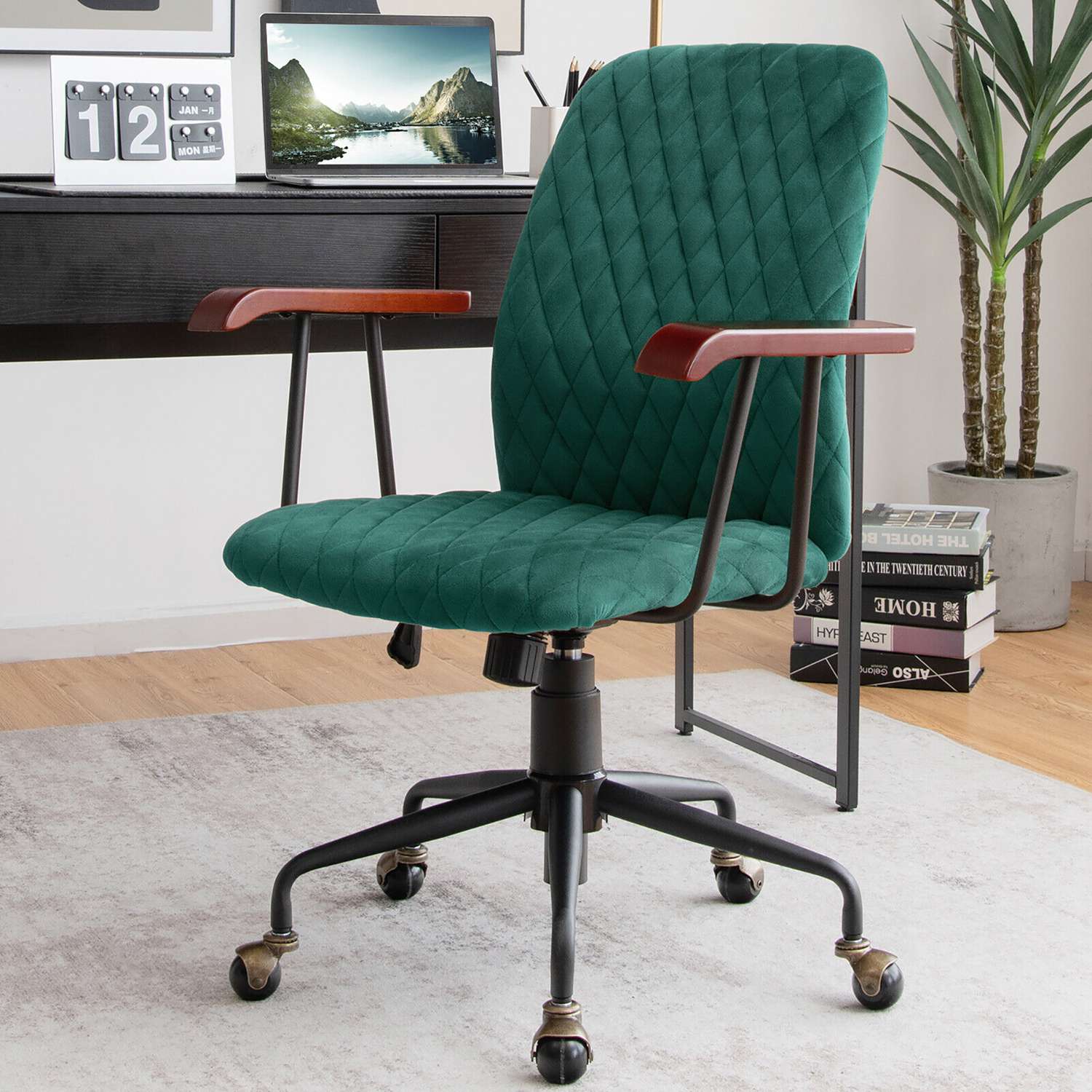 Costway Velvet Home Office Chair Swivel Adjustable Task Chair with ...