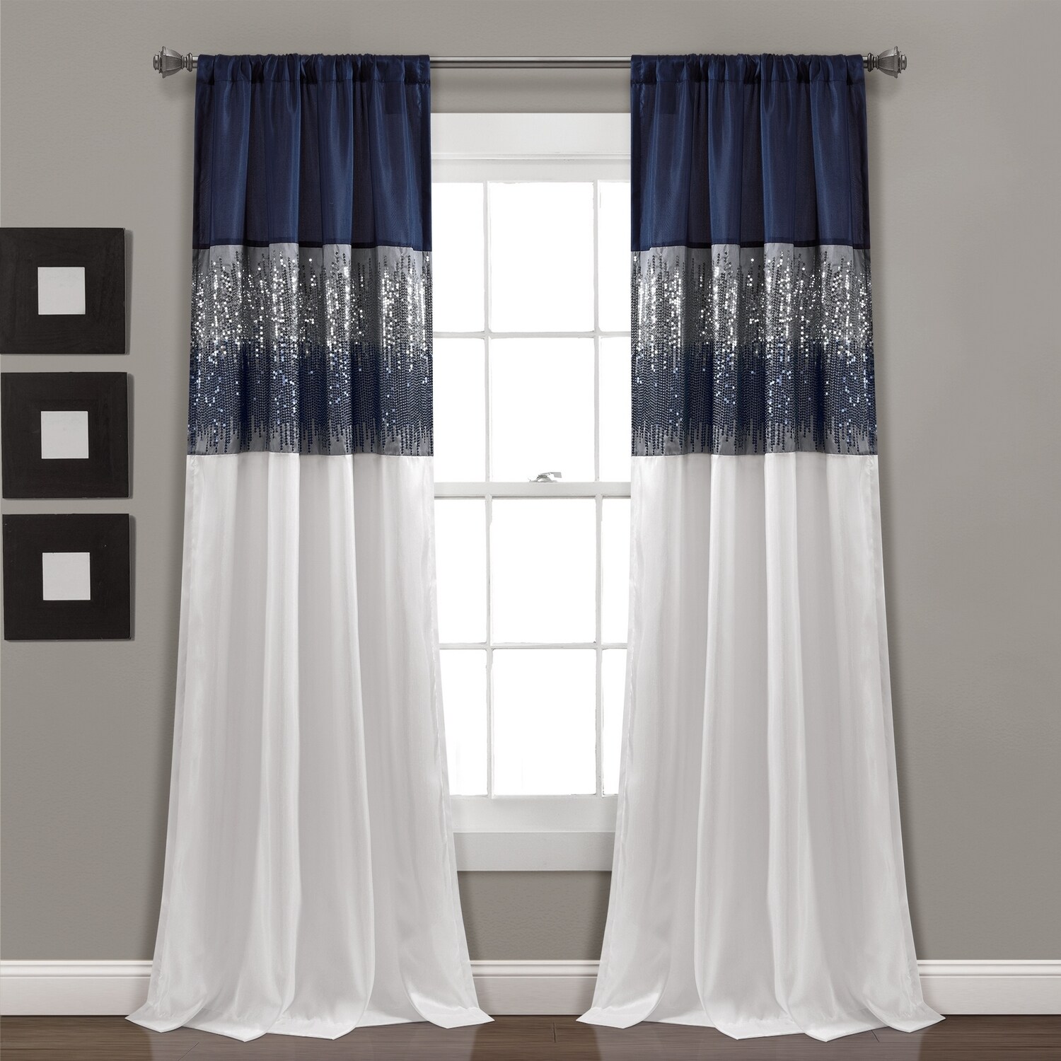 Lush Decor 16T007579 95-Inches Navy Striped Rod pocket Single curtain panel