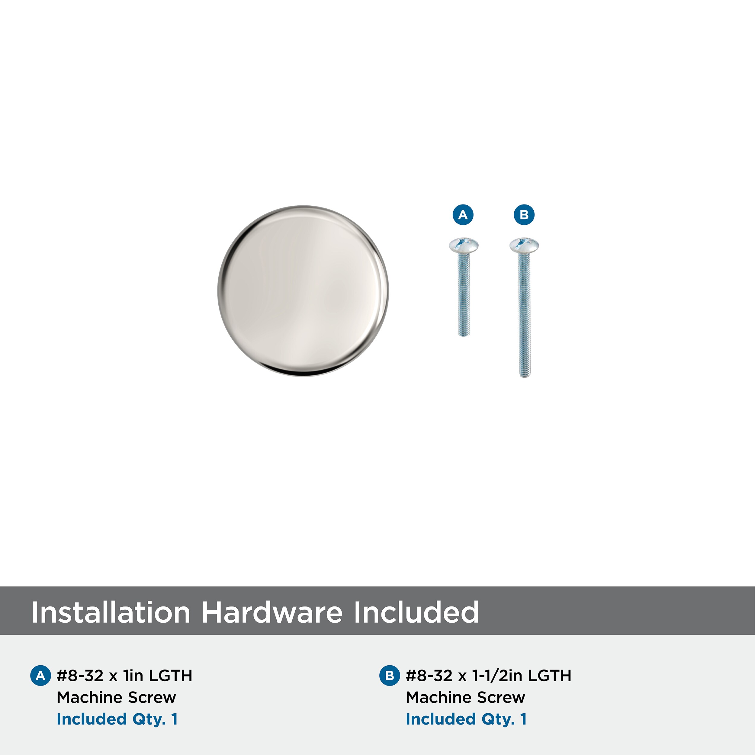 Polished Nickel Round Cabinet Knob with Mounting Hardware