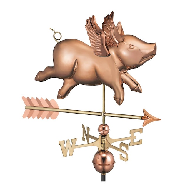 East Coast Weathervanes and Cupolas Garden 3D Flying Pig Weathervane Polished Copper Copper, W/ Garden Pole
