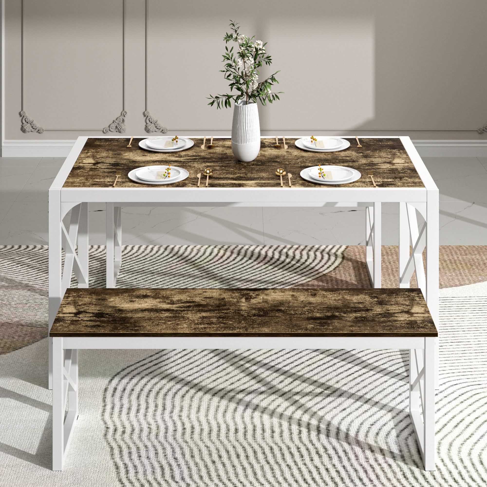 Vecelo LOE-TC15-DRN-140 4 Person Breakfast Nook Dining Set