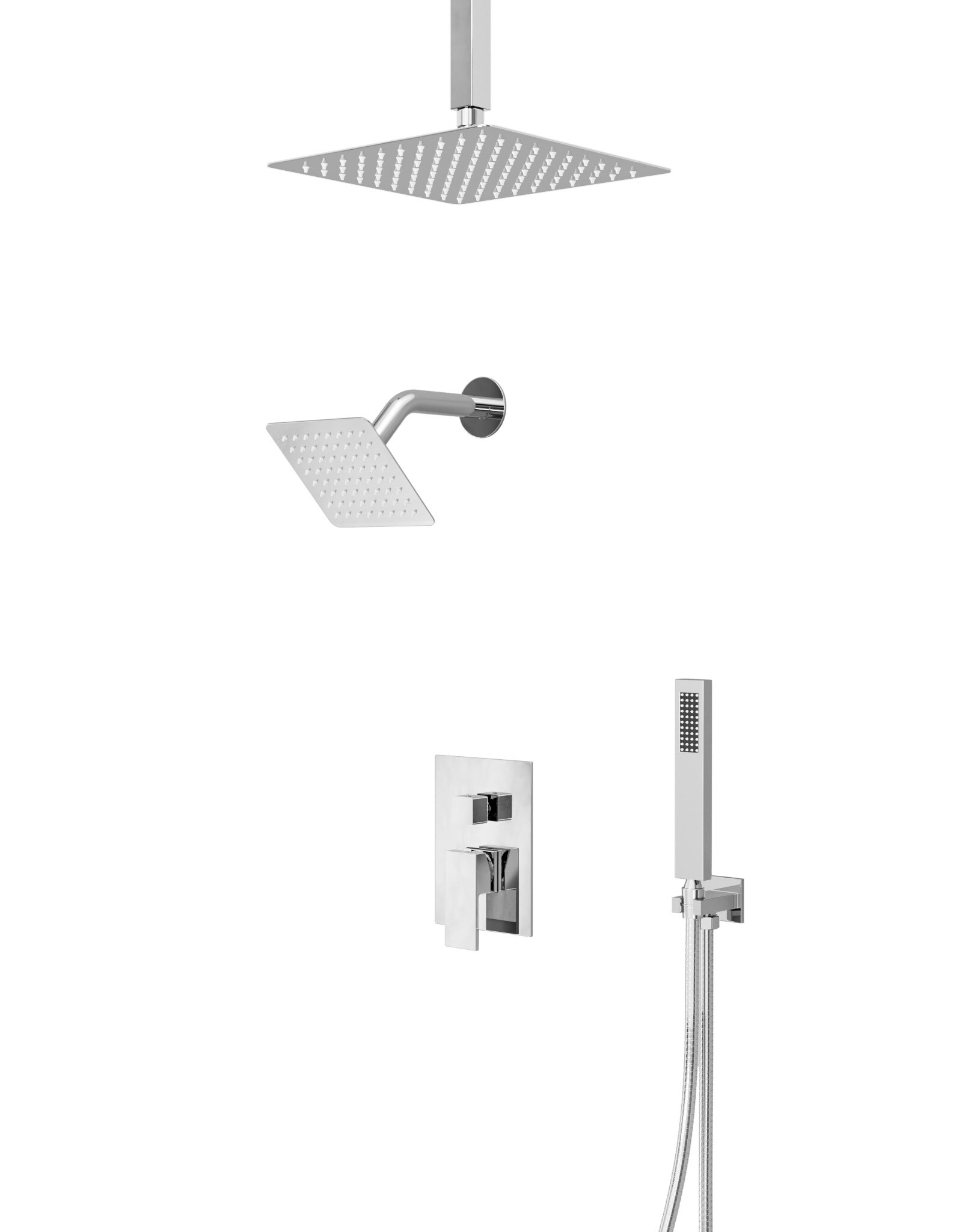 CRANACH C00.CR42.CP CROZET Square Shower System with Dual Shower Head and Hand Shower