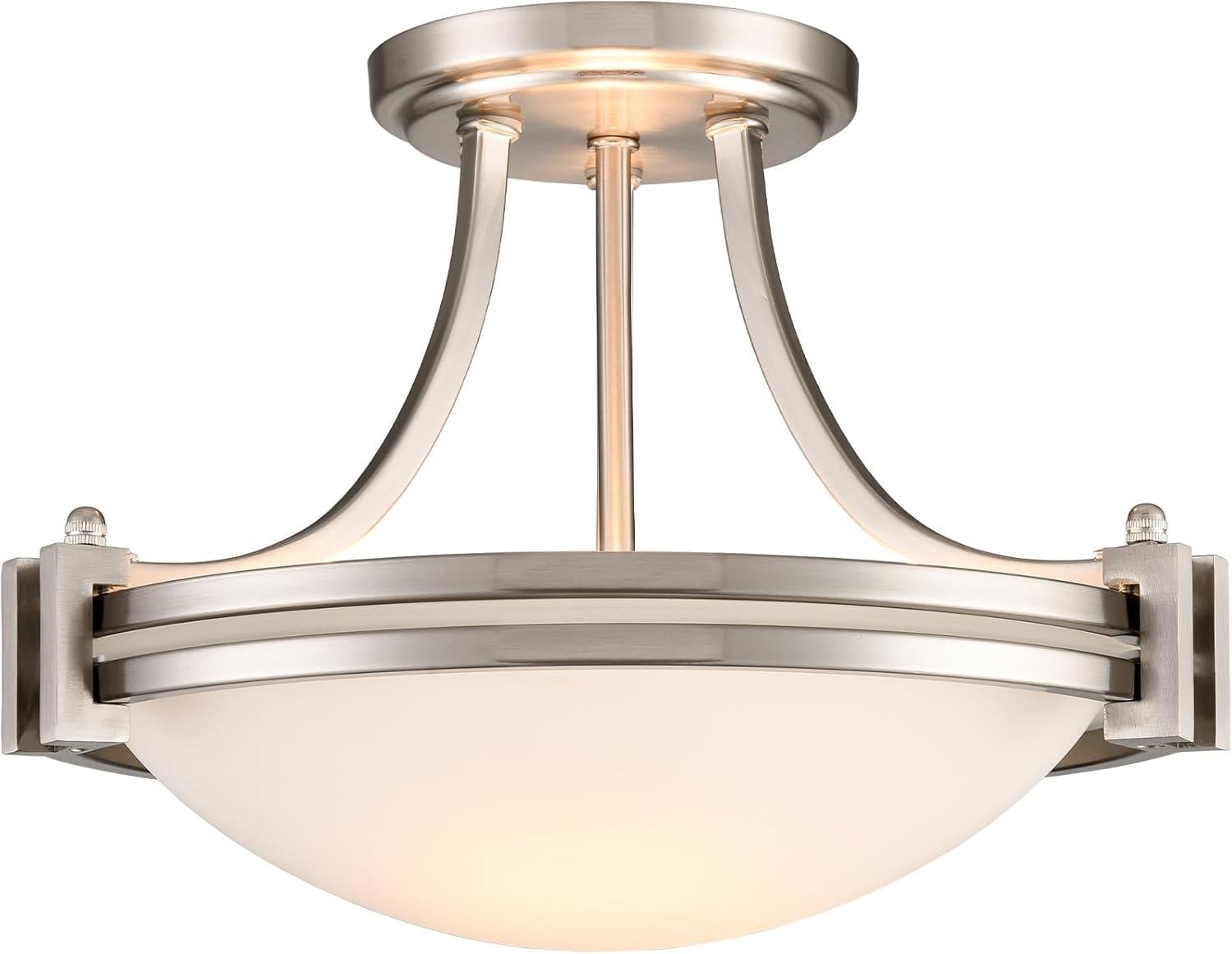 Brushed Nickel Frosted Glass Bowl Ceiling Light
