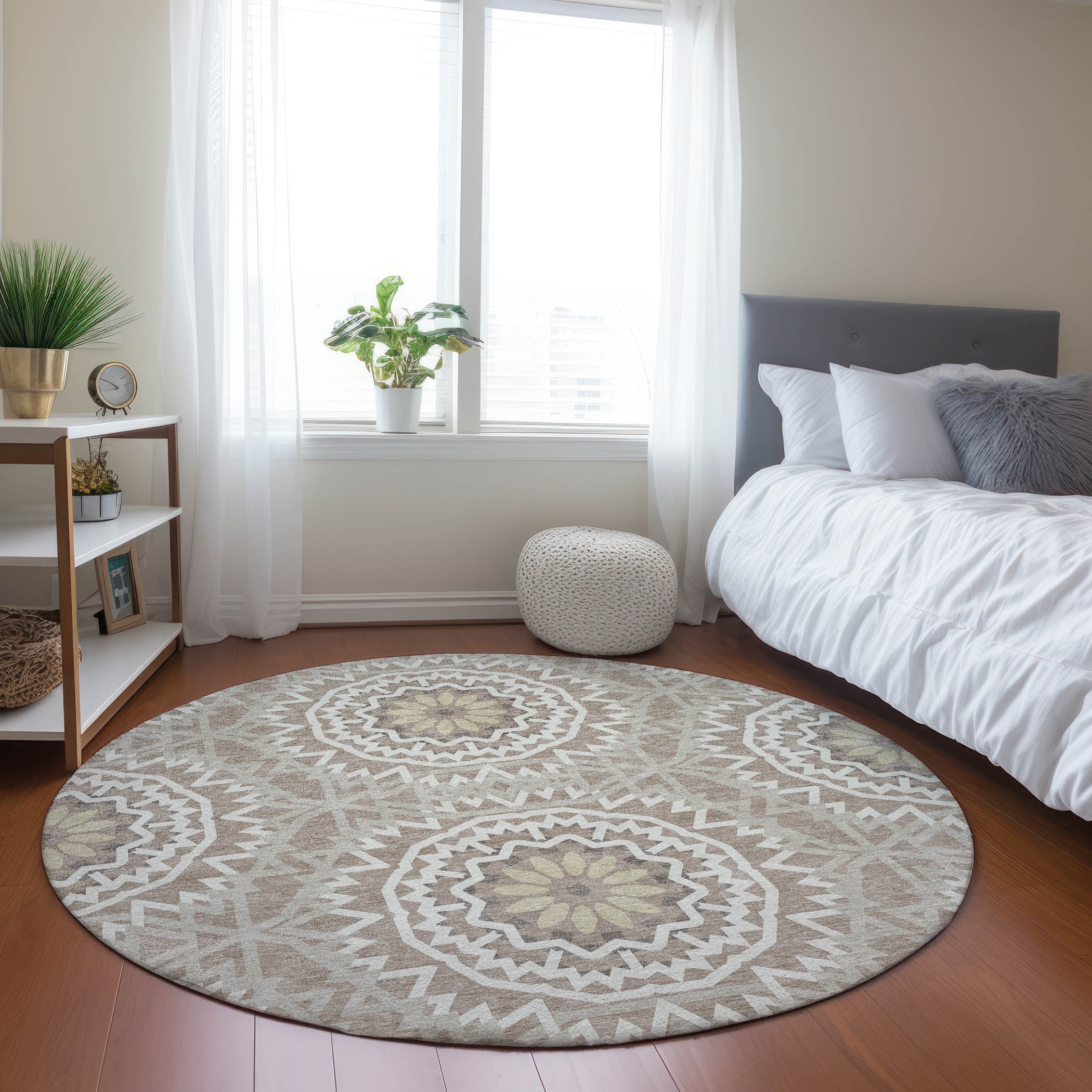 Addison Rugs ACN619TP8RO Chantille ACN619TP 8 x 8 (ft) Polyester Taupe Round Indoor/Outdoor Geometric Machine washable Area rug