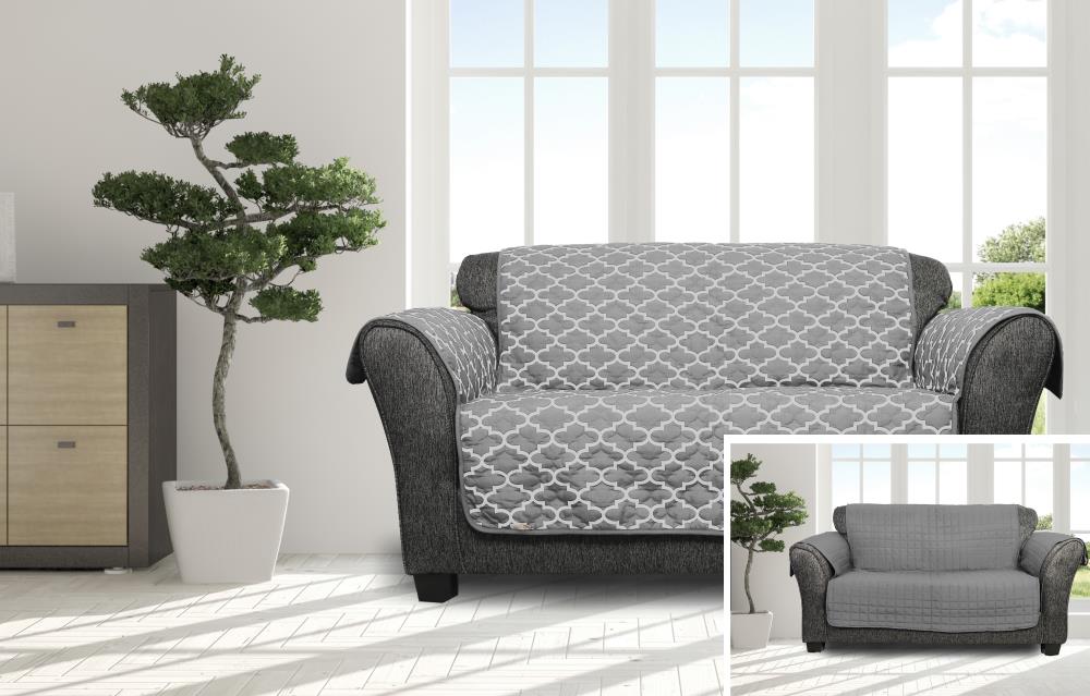 Duck River Textile COCG2=6 /12703 Coby Grey Microsuede Loveseat Slipcover 75-in W x 92-in H x 92-in D
