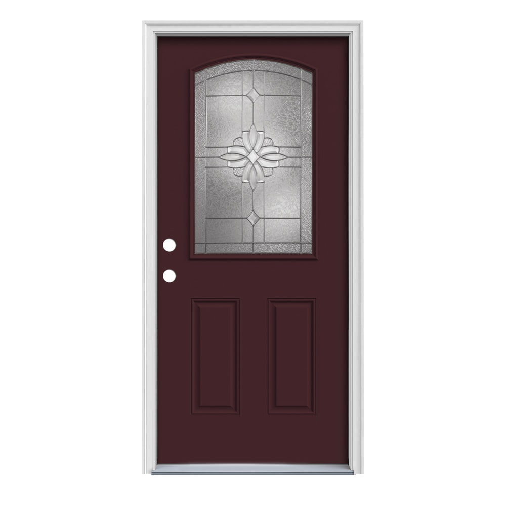 JELD-WEN LOWOLJW189900041 Laurel 32-in x 80-in x 4-9/16-in Steel Half lite Right-hand inswing Currant Painted Prehung Front Door with Brickmould Insulating core