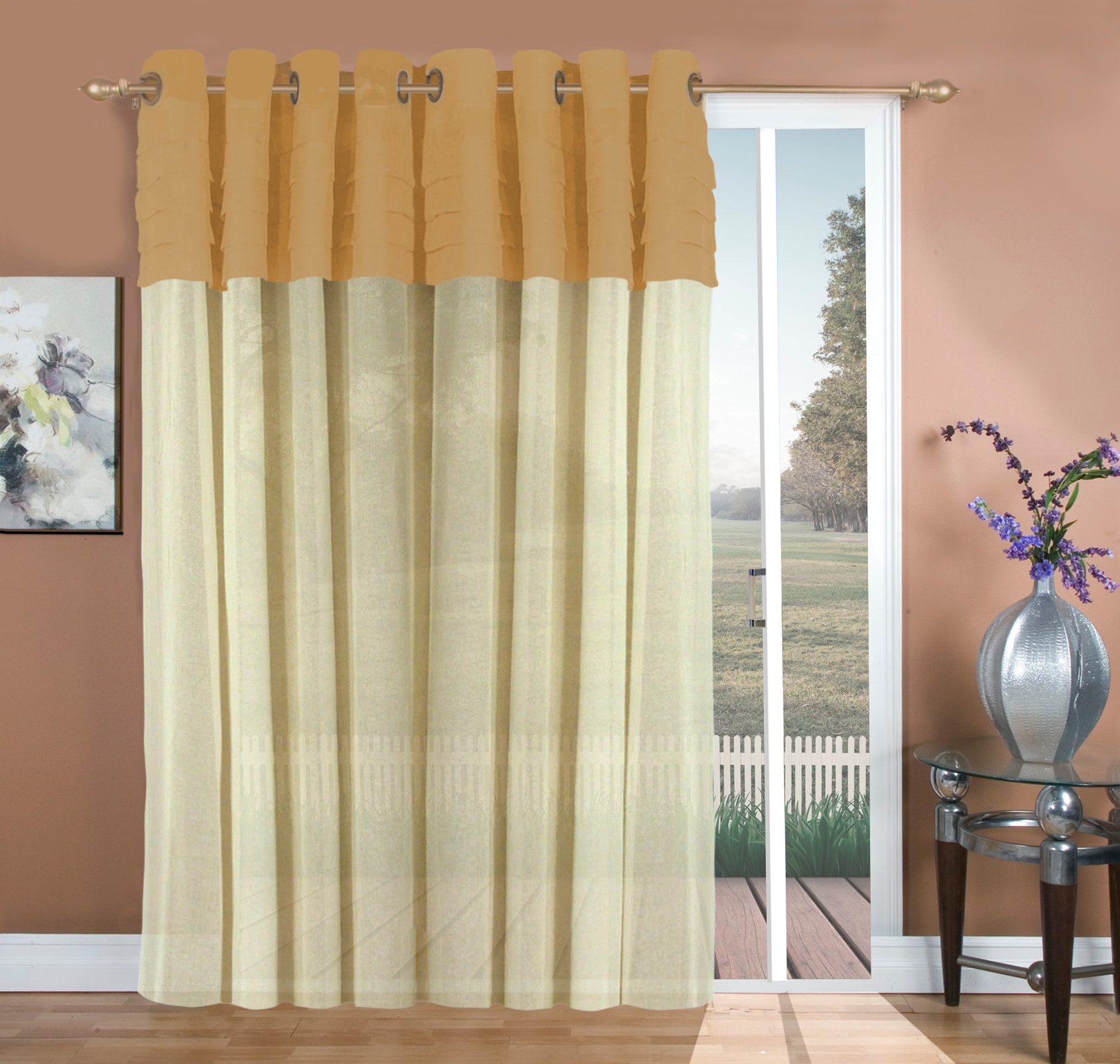 Ricardo Trading 02800-79-484-54 84-in Butterscotch/custard Semi-sheer Grommet Single curtain panel