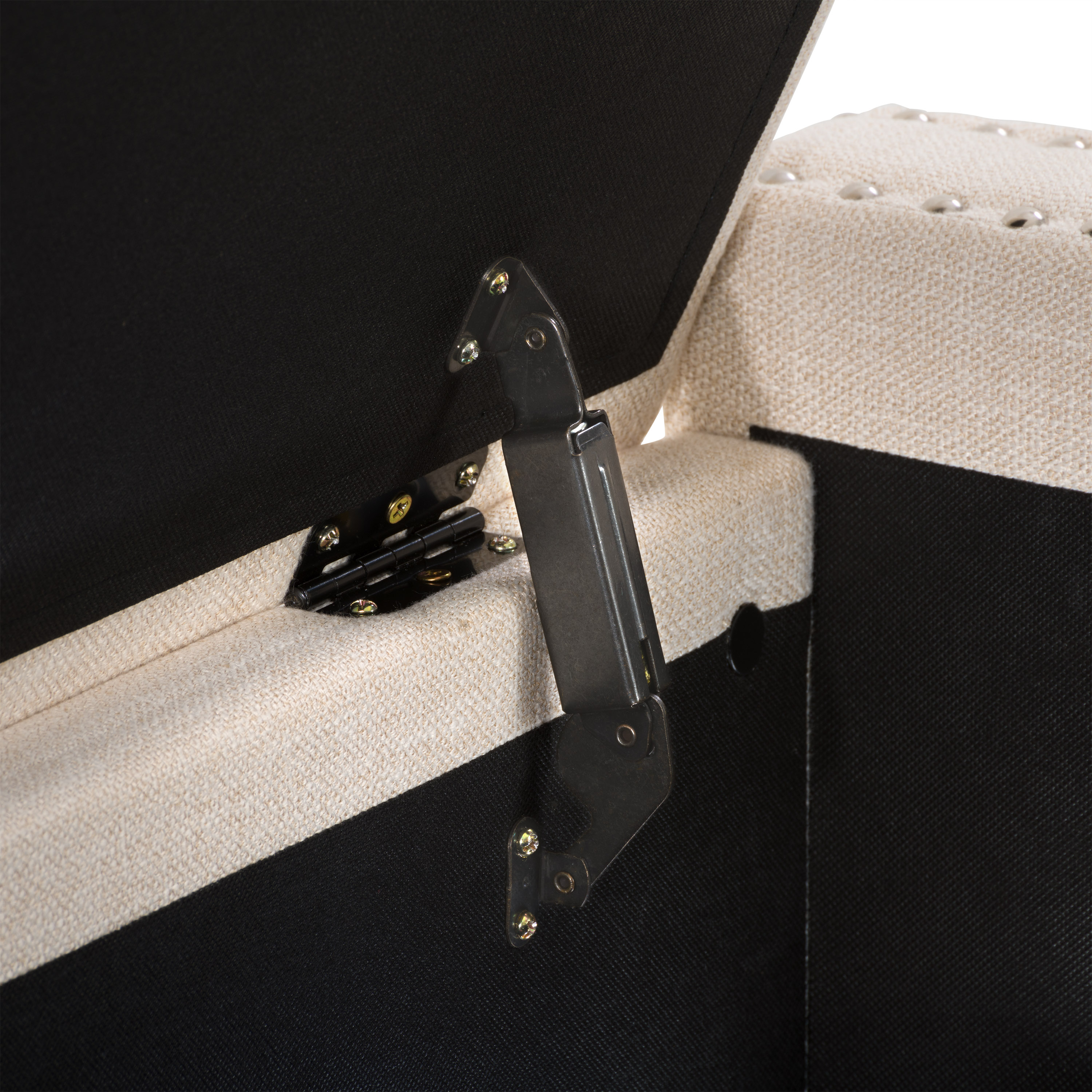 Luna Beige Fabric Storage Ottoman with Nailhead Trim