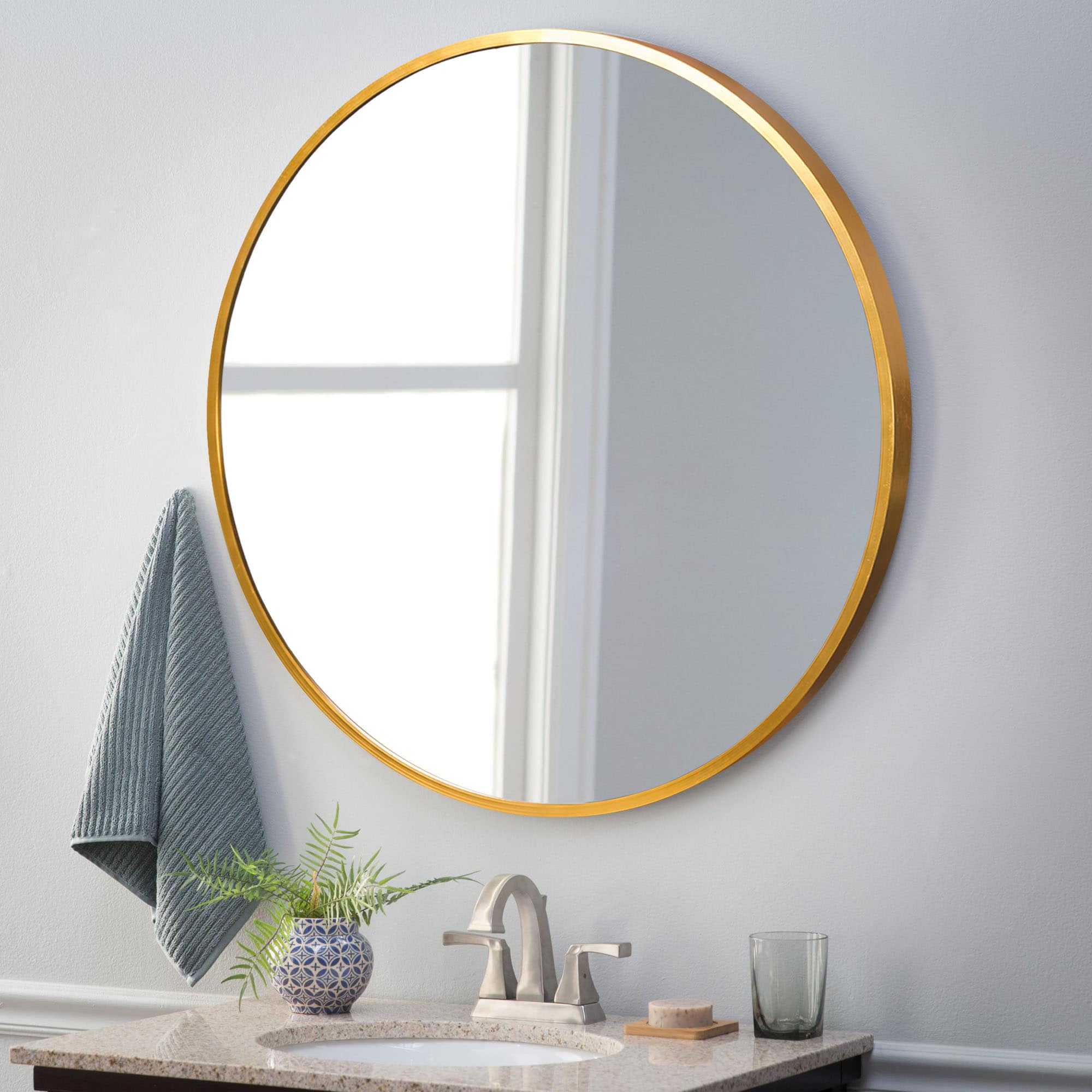 31.5-in W x 31.5-in H Round Gold Framed Wall Mirror JJ00374ZZE at Lowes.com