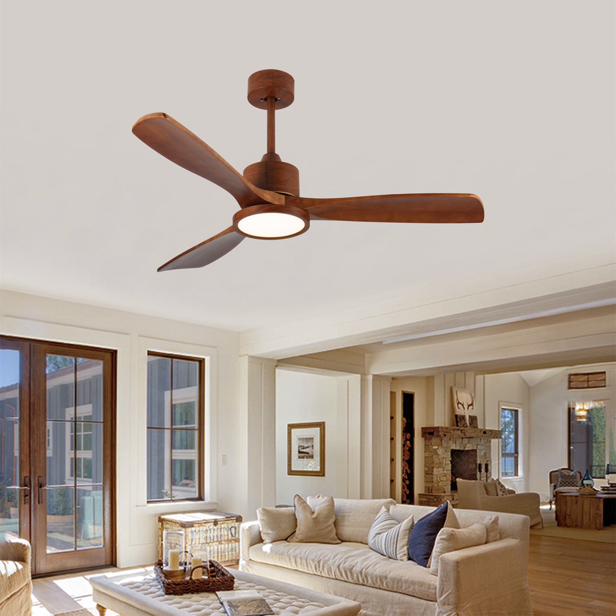 BABOOM BOM-316285-OR Low Profile Ceiling Fan 52-in Color-Changing Integrated LED Brown with Natural Wood Blades Ceiling Fan With Light - Remote Included ( 3 -Blade )