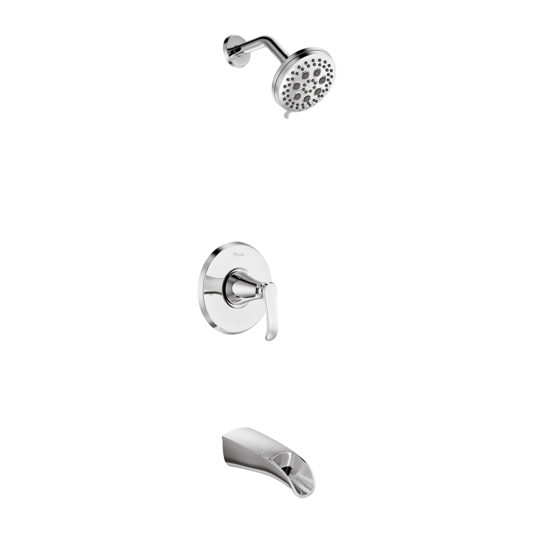 Polished Chrome Wall Mounted Tub and Shower Faucet with Pulse Rain Jet