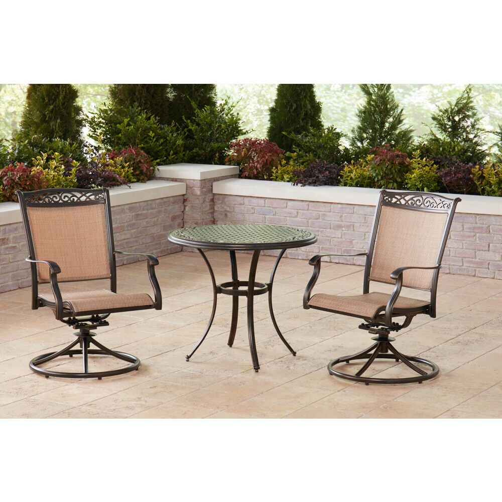 Hanover Fontana 3 Bistro Patio Dining Set Aluminum Round Table with 2 ...