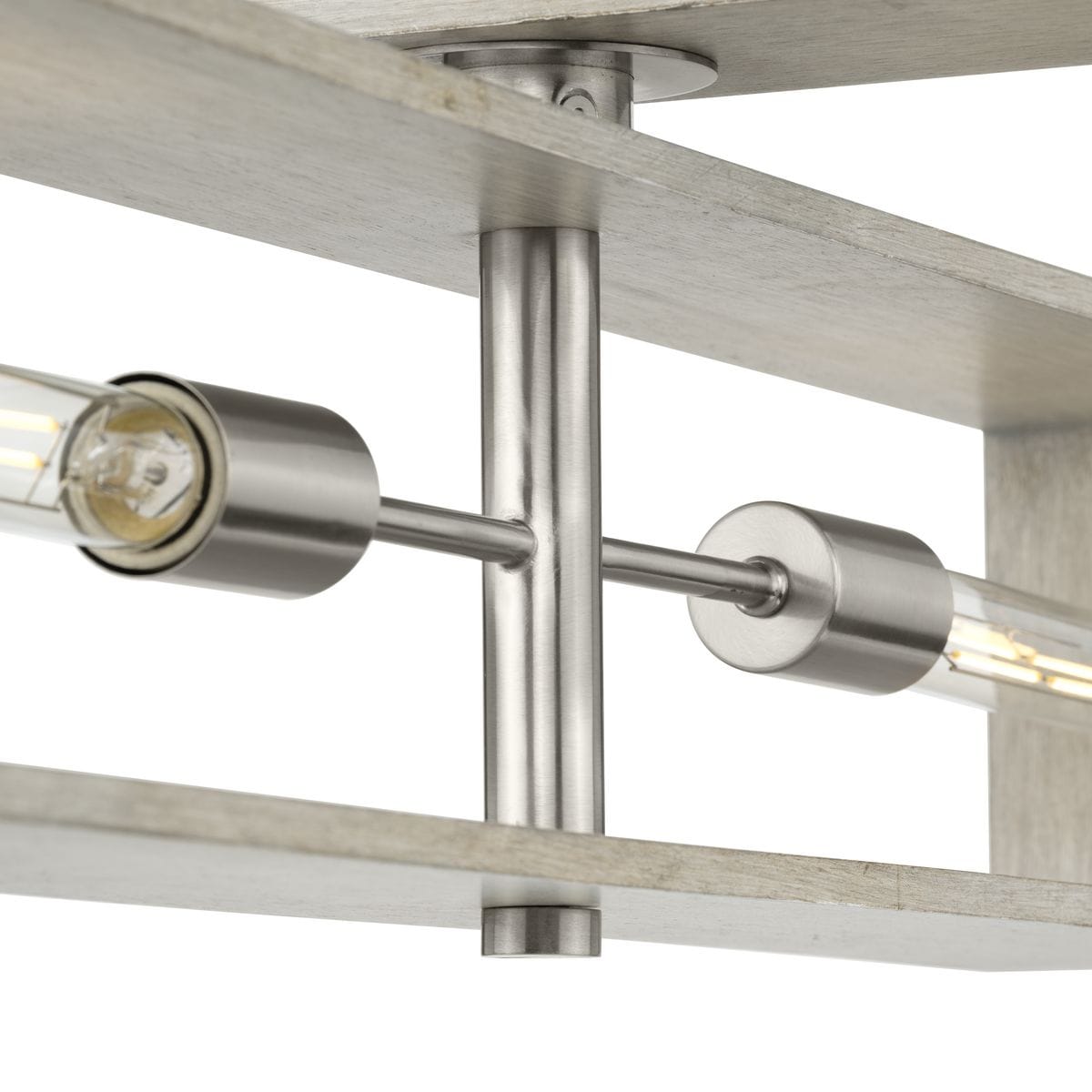 Boundary 4-Light Brushed Nickel and Oak Geometric Chandelier