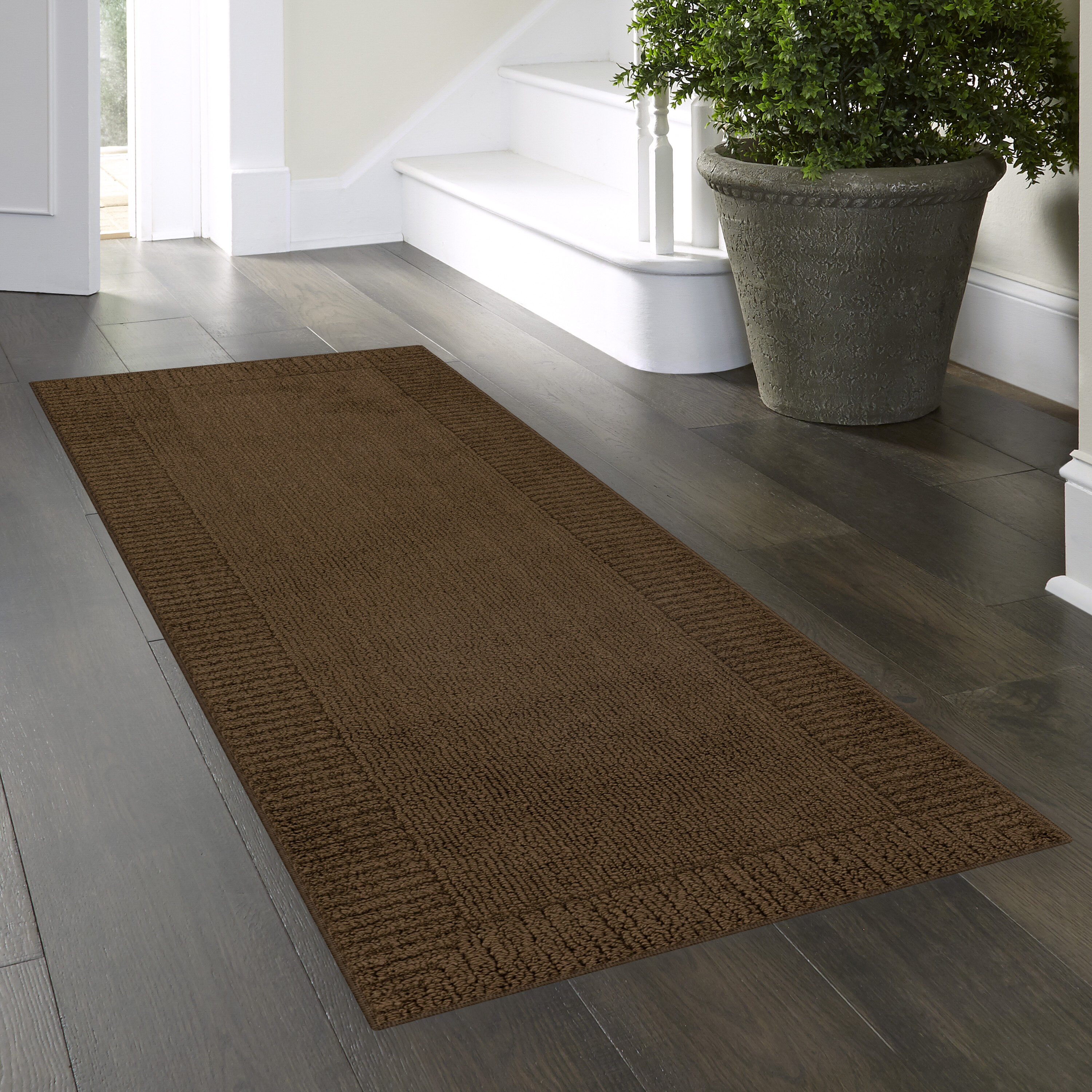 Style Selections 2 X 6 (ft) Brown Indoor Border Machine Washable Runner Rug  in the Rugs department at