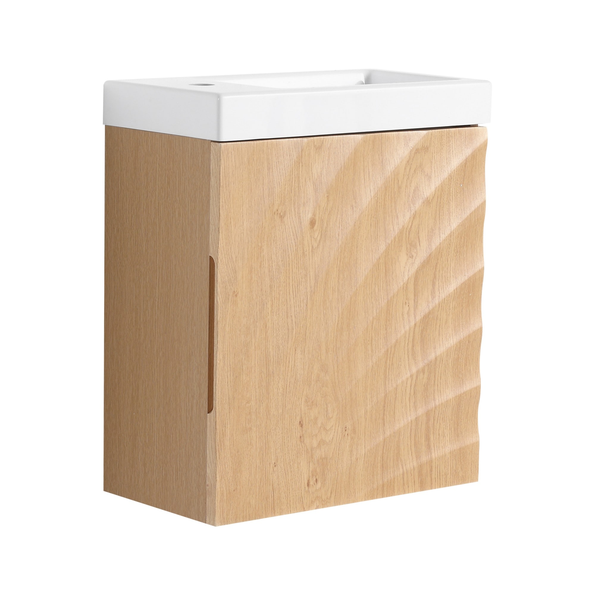 Poinic MINA 18.5-in Natural Single Sink Bathroom Vanity with White Solid Surface Top