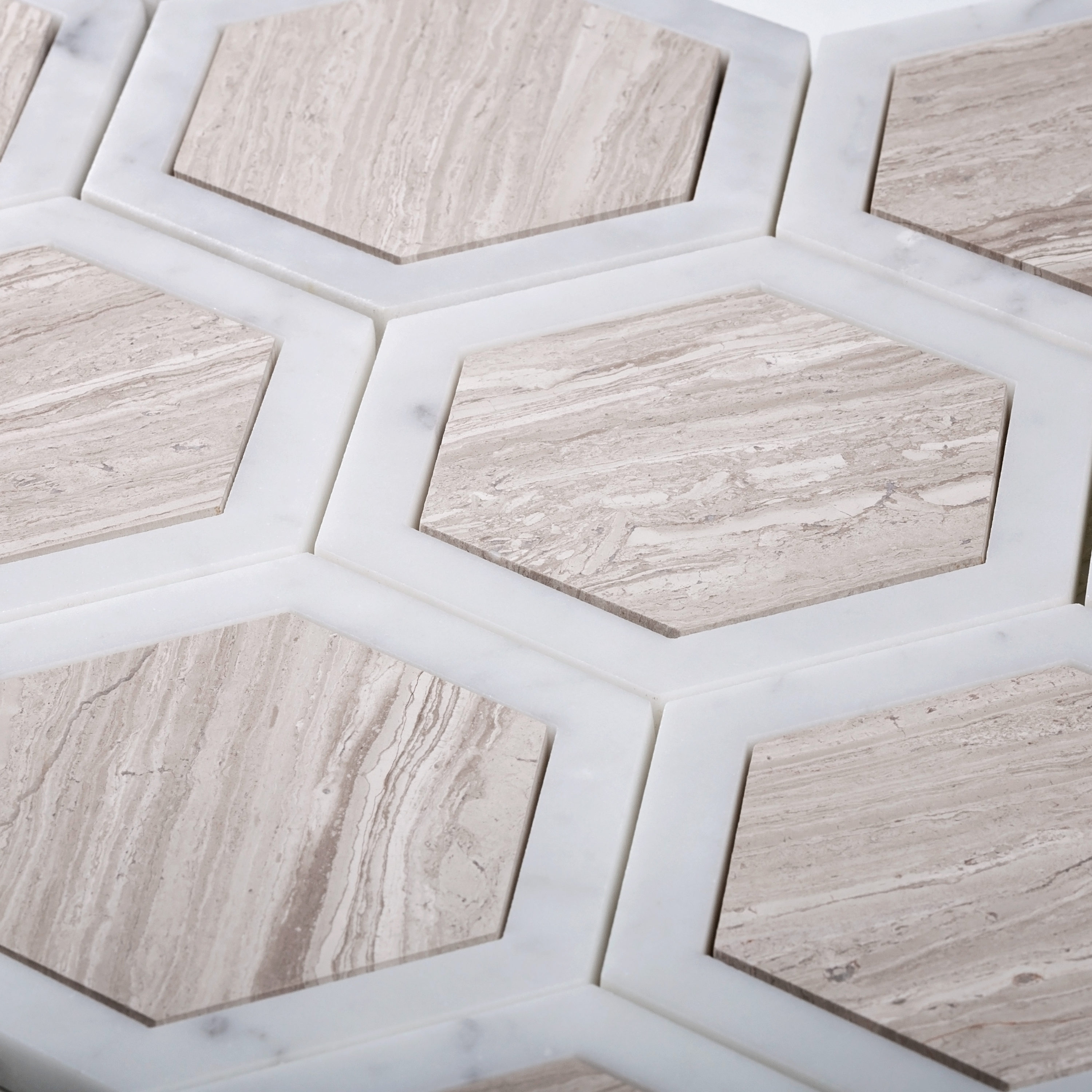 Apollo Tile APLSV99G37EC41SAMPLE Sample- Gray 5-in x 12-in Polished Marble Look Hexagon Floor and Wall Tile