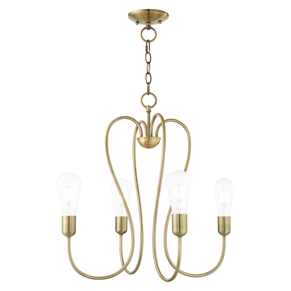 Antique Brass 4-Light Mini Chandelier with Crystal Accents