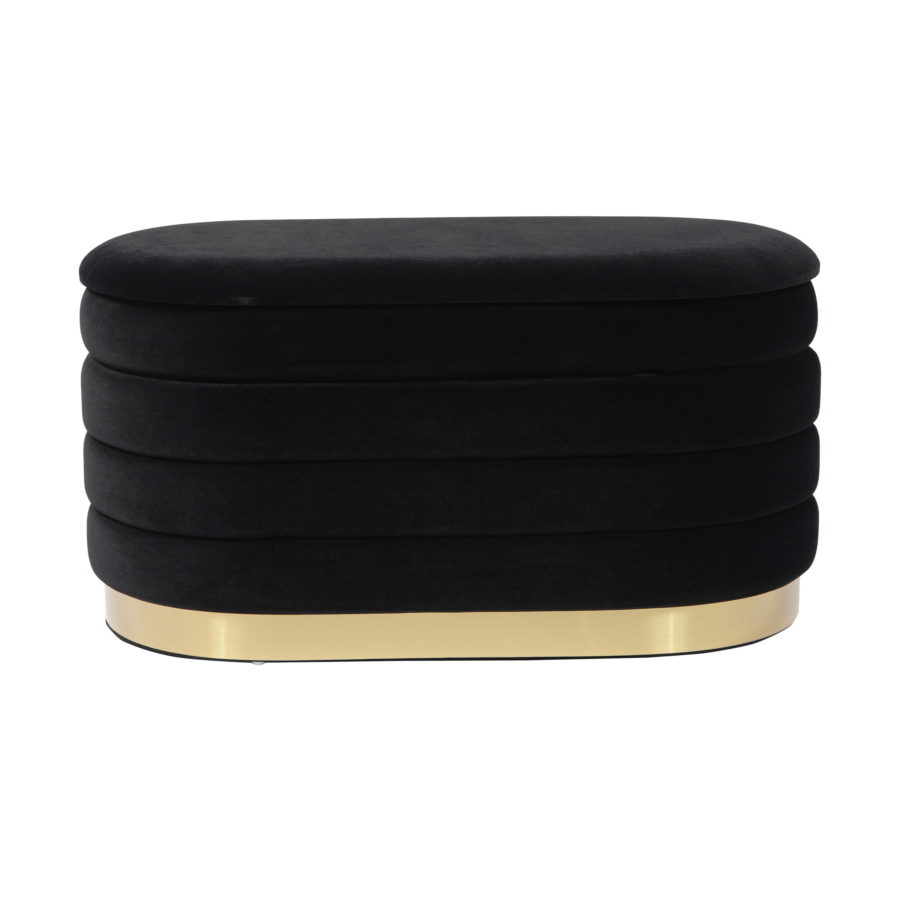 Contemporary Black Velvet Storage Bench with Gold Base