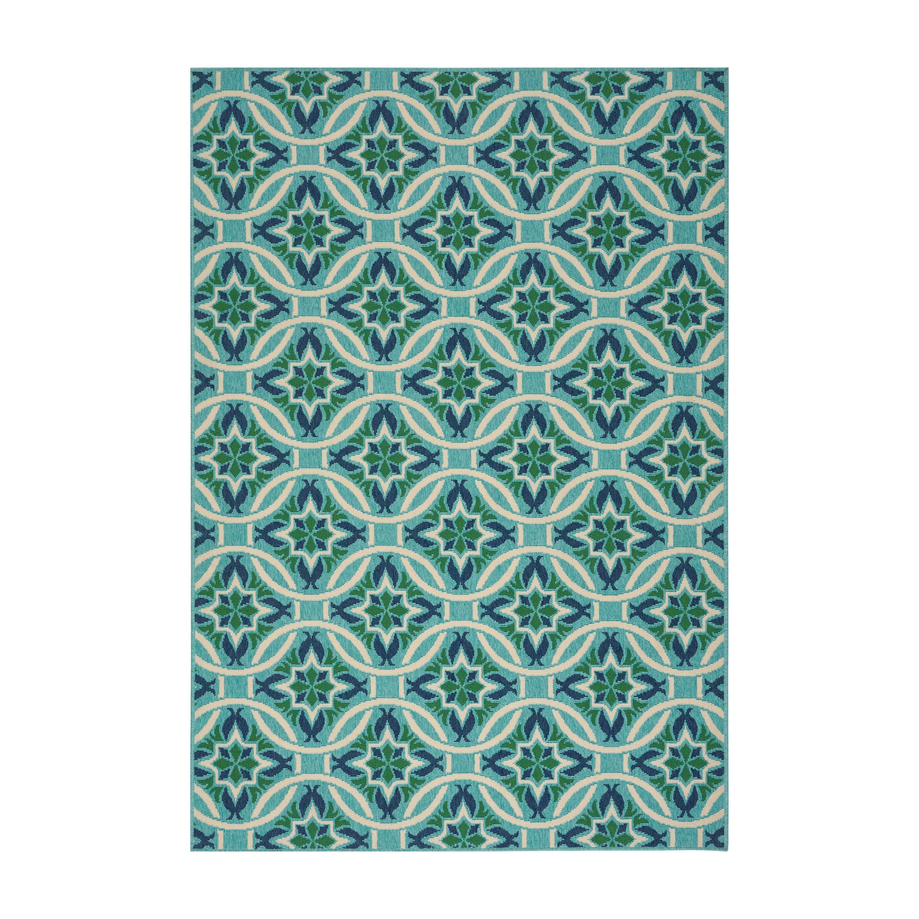 Benzara BM321225 Tufted Polypropylene Blue, Green, White Rectangular Indoor/Outdoor Area rug